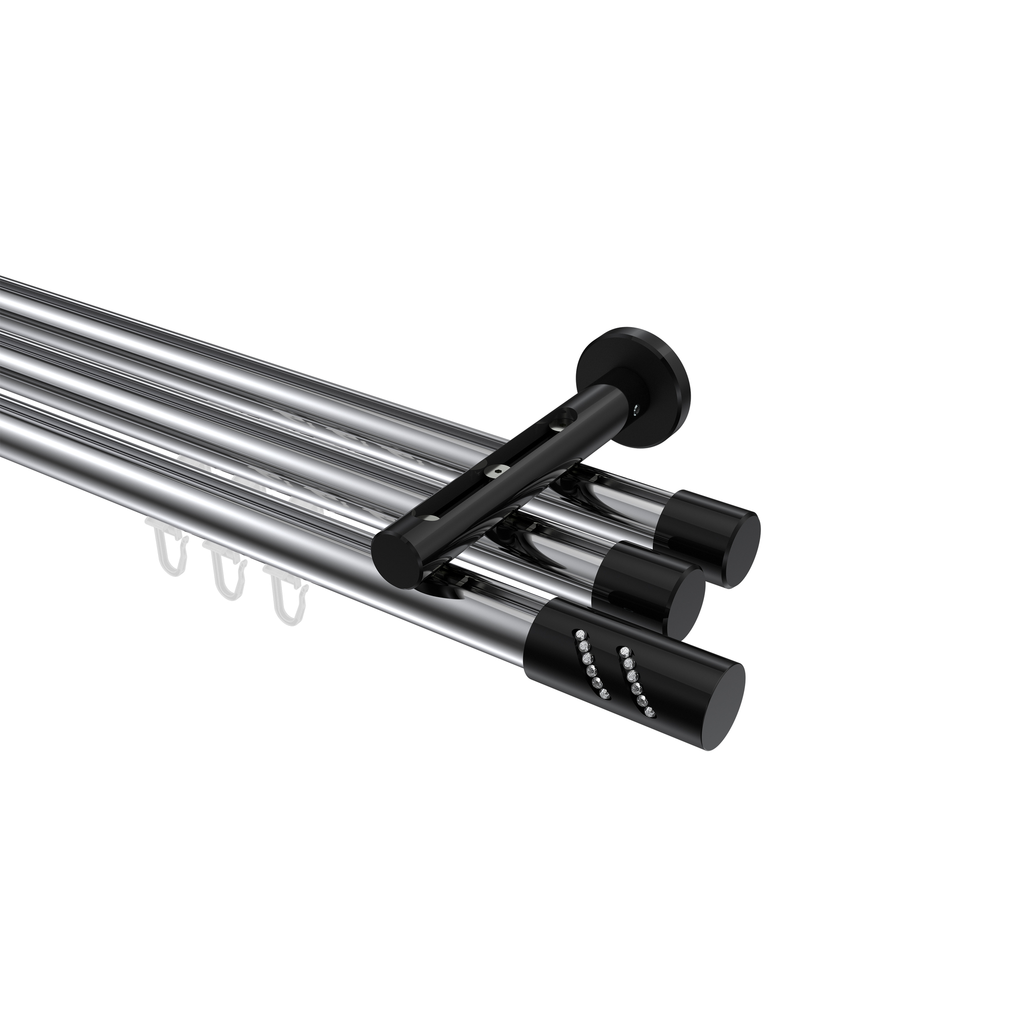 Vorhangstange mit Innenlauf Chrom / Schwarz, Aluminium / Metall 20 mm Ø Siteno Zoena, 3-läufig Vorhangstange mit Innenlauf Chrom / Schwarz, Aluminium / Metall 20 mm Ø Siteno Zoena, 3-läufig