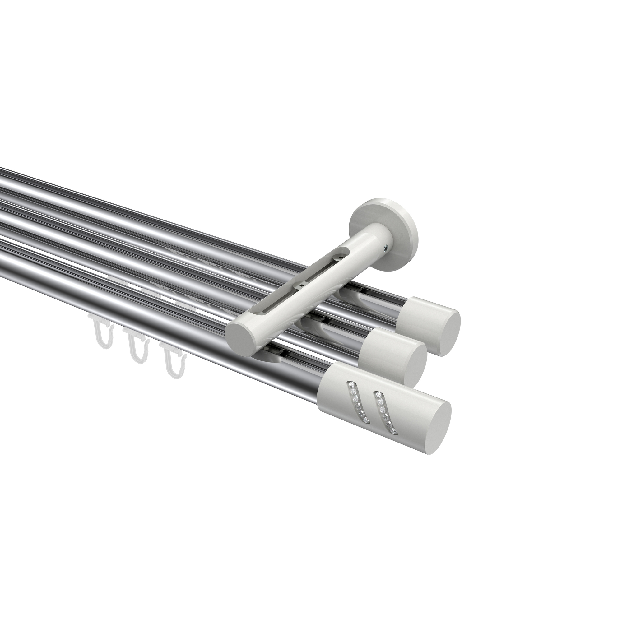 Innenlauf-Gardinenstange Chrom / Weiß, Aluminium / Metall 20 mm Ø Siteno Zoena, dreiläufig Innenlauf-Gardinenstange Chrom / Weiß, Aluminium / Metall 20 mm Ø Siteno Zoena, dreiläufig