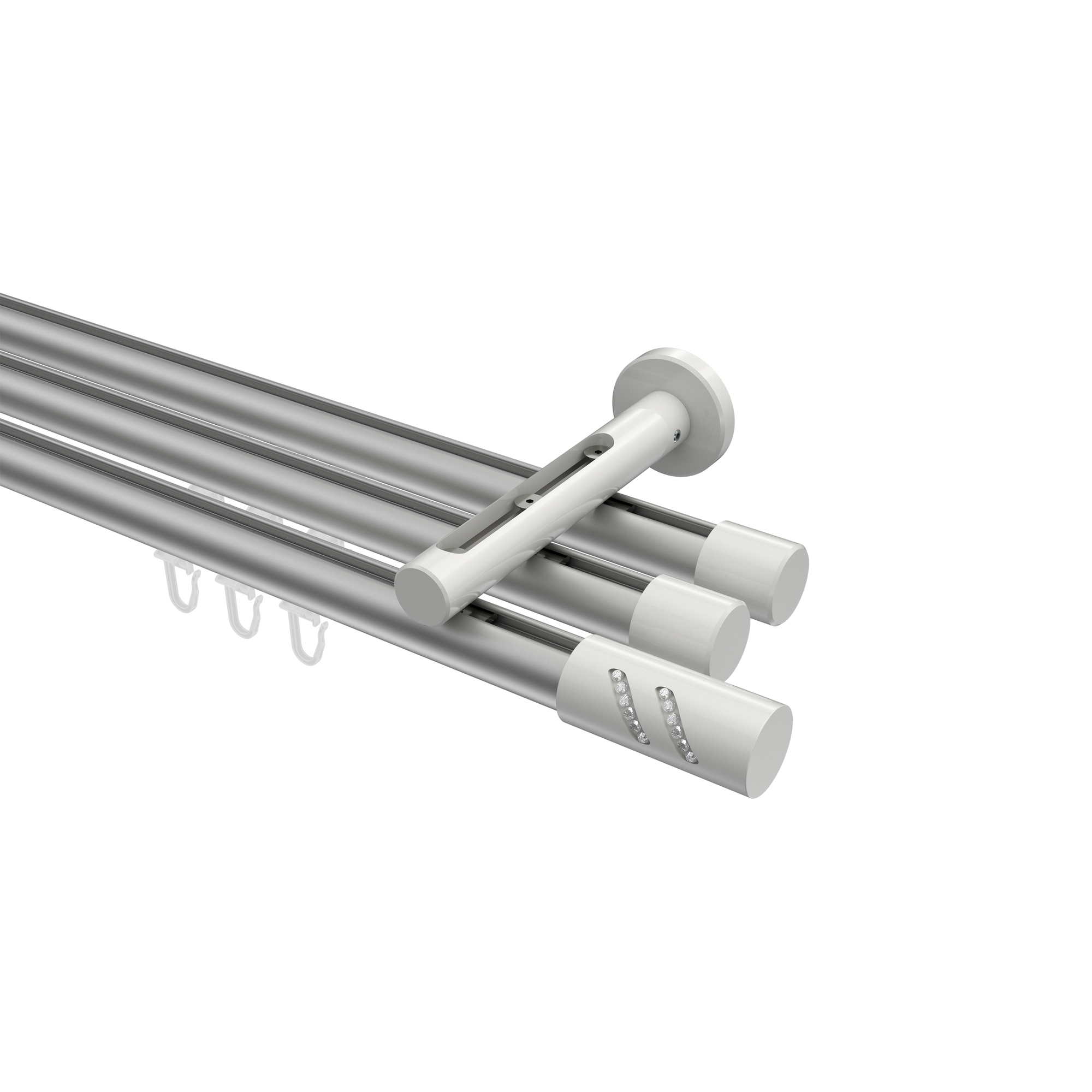 Vorhangstange mit Innenlauf Silbergrau / Weiß, Aluminium / Metall 20 mm Ø Siteno Zoena, 3-läufig Vorhangstange mit Innenlauf Silbergrau / Weiß, Aluminium / Metall 20 mm Ø Siteno Zoena, 3-läufig