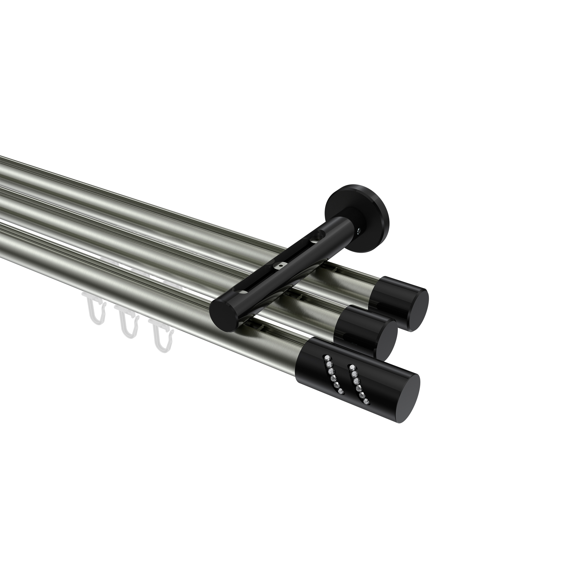 Innenlauf-Gardinenstange Edelstahl-Optik / Schwarz, Aluminium / Metall 20 mm Ø Siteno Zoena, 3-läufig Innenlauf-Gardinenstange Edelstahl-Optik / Schwarz, Aluminium / Metall 20 mm Ø Siteno Zoena, 3-läufig