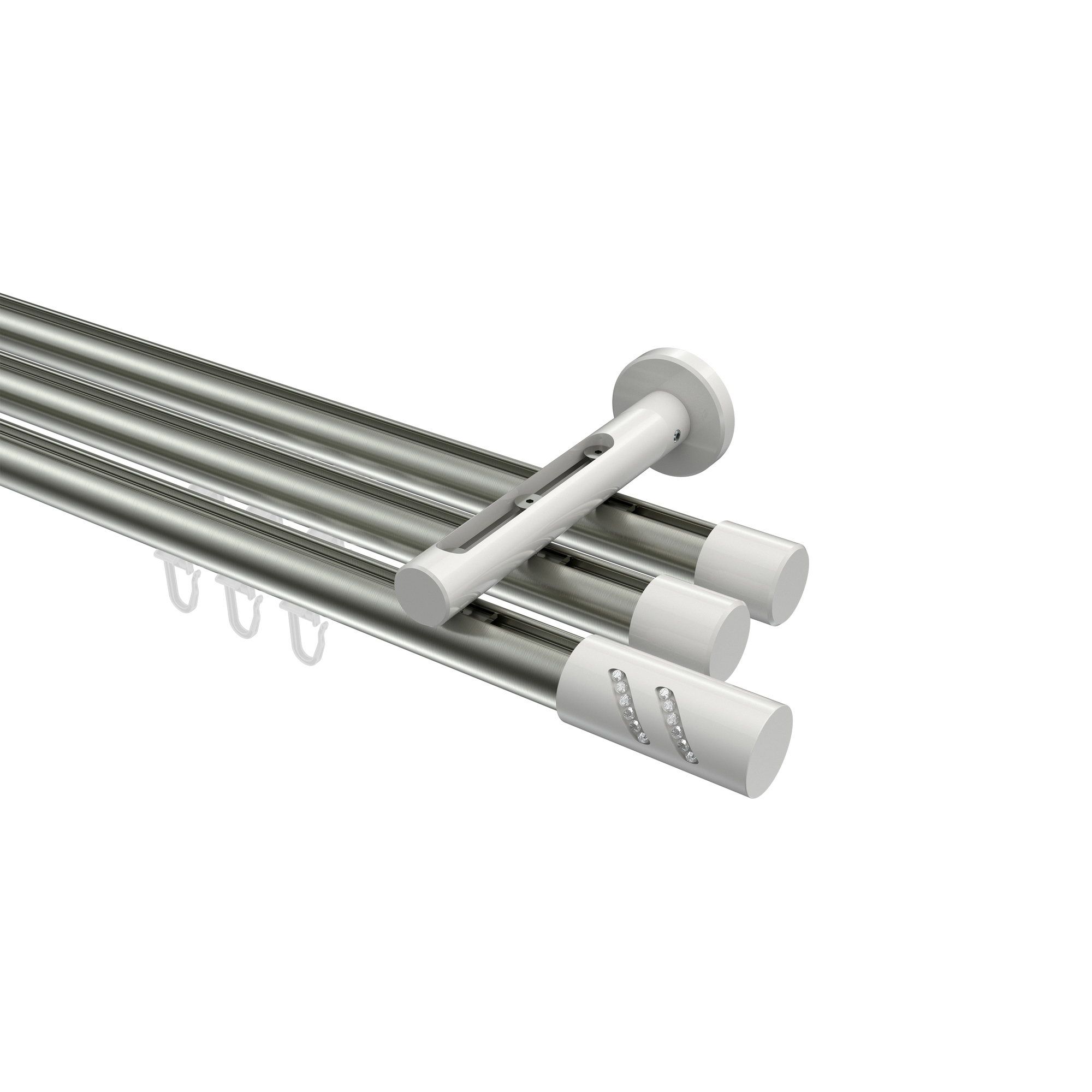 Innenlaufstange Edelstahl-Optik / Weiß, Aluminium / Metall 20 mm Ø Siteno Zoena, dreiläufig Innenlaufstange Edelstahl-Optik / Weiß, Aluminium / Metall 20 mm Ø Siteno Zoena, dreiläufig