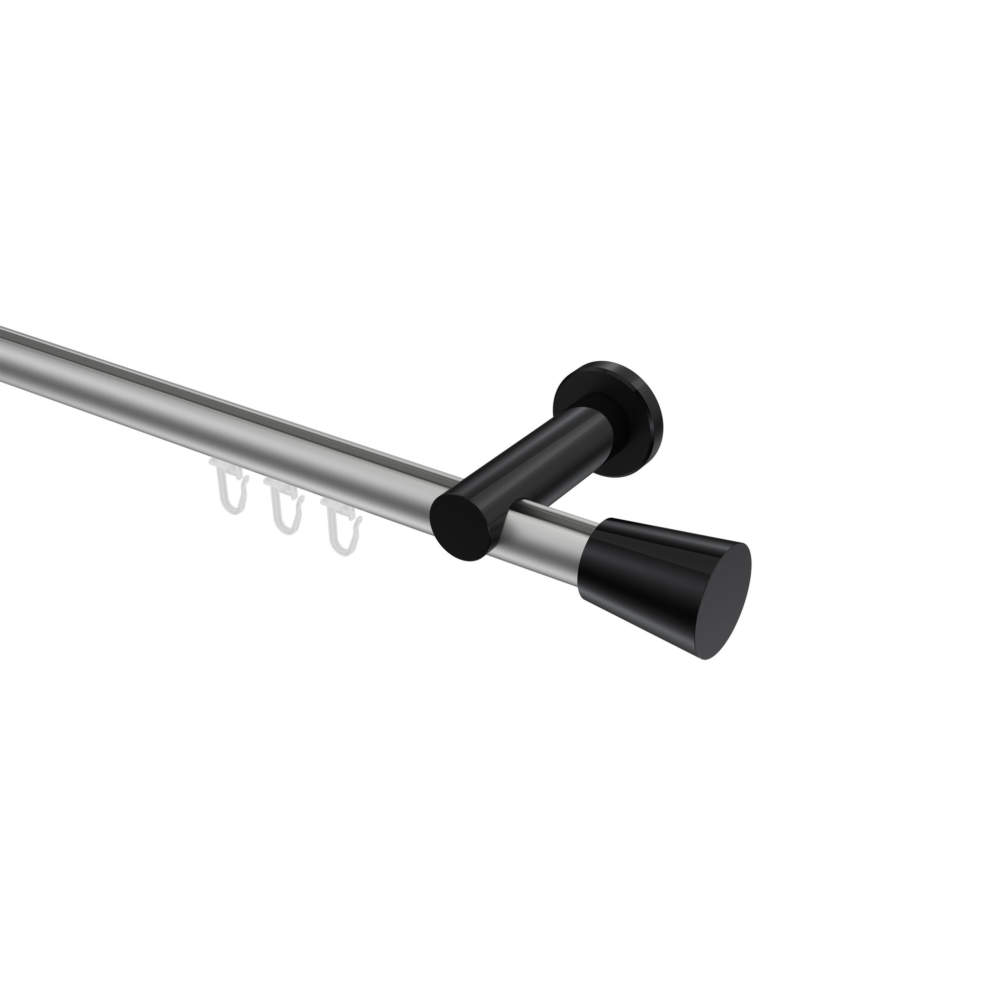 Innenlauf-Vorhangstange Silbergrau / Schwarz, Aluminium / Metall 20 mm Ø Platon Sitra Innenlauf-Vorhangstange Silbergrau / Schwarz, Aluminium / Metall 20 mm Ø Platon Sitra