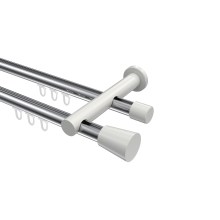 Innenlauf-Gardinenstange Chrom / Weiß, Metall 20 mm Ø Platon Sitra, zweiläufig Innenlauf-Gardinenstange Chrom / Weiß, Metall 20 mm Ø Platon Sitra, zweiläufig