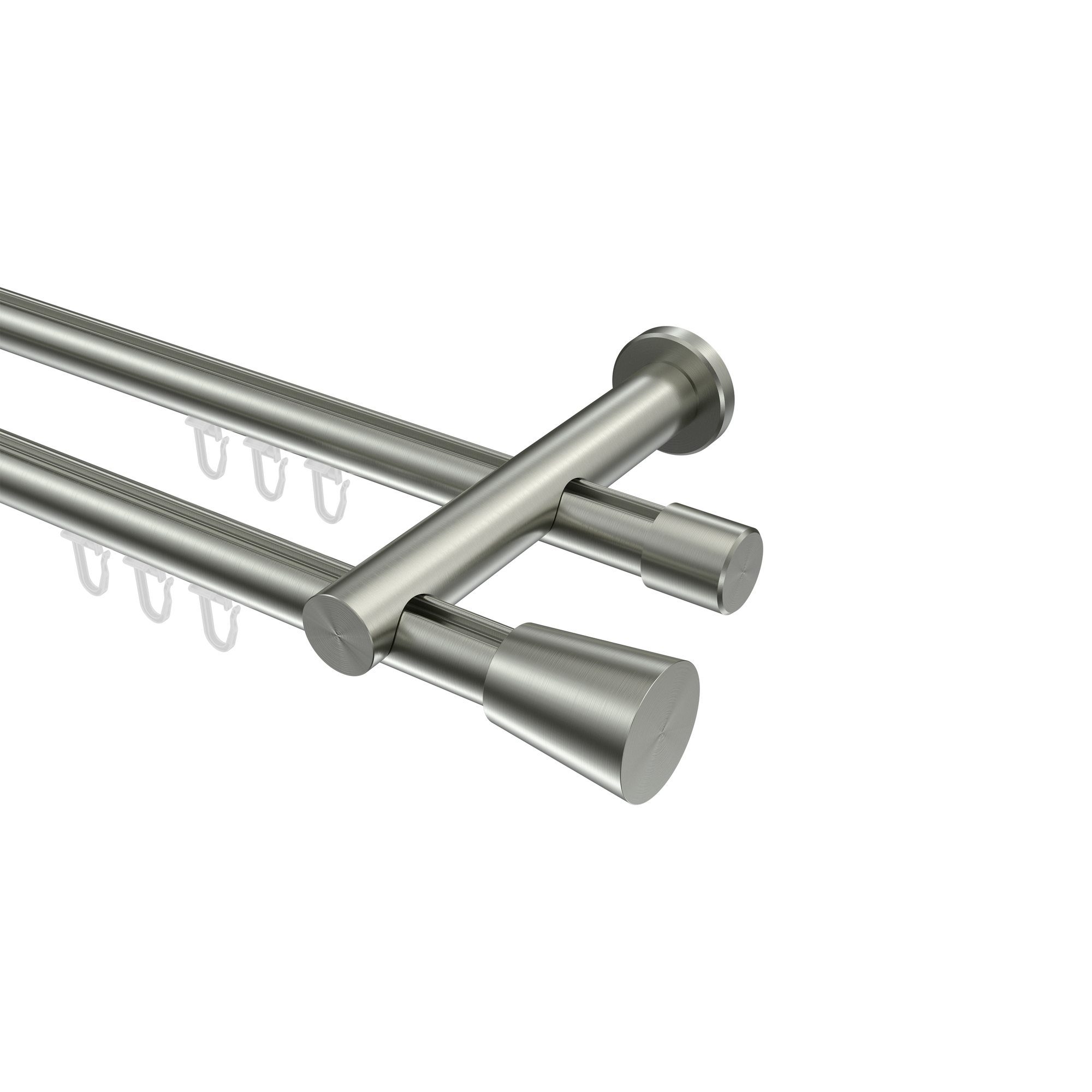 Gardinenstange mit Innenlauf Edelstahl-Optik 20 mm Ø Platon Sitra, 2-läufig Gardinenstange mit Innenlauf Edelstahl-Optik 20 mm Ø Platon Sitra, 2-läufig