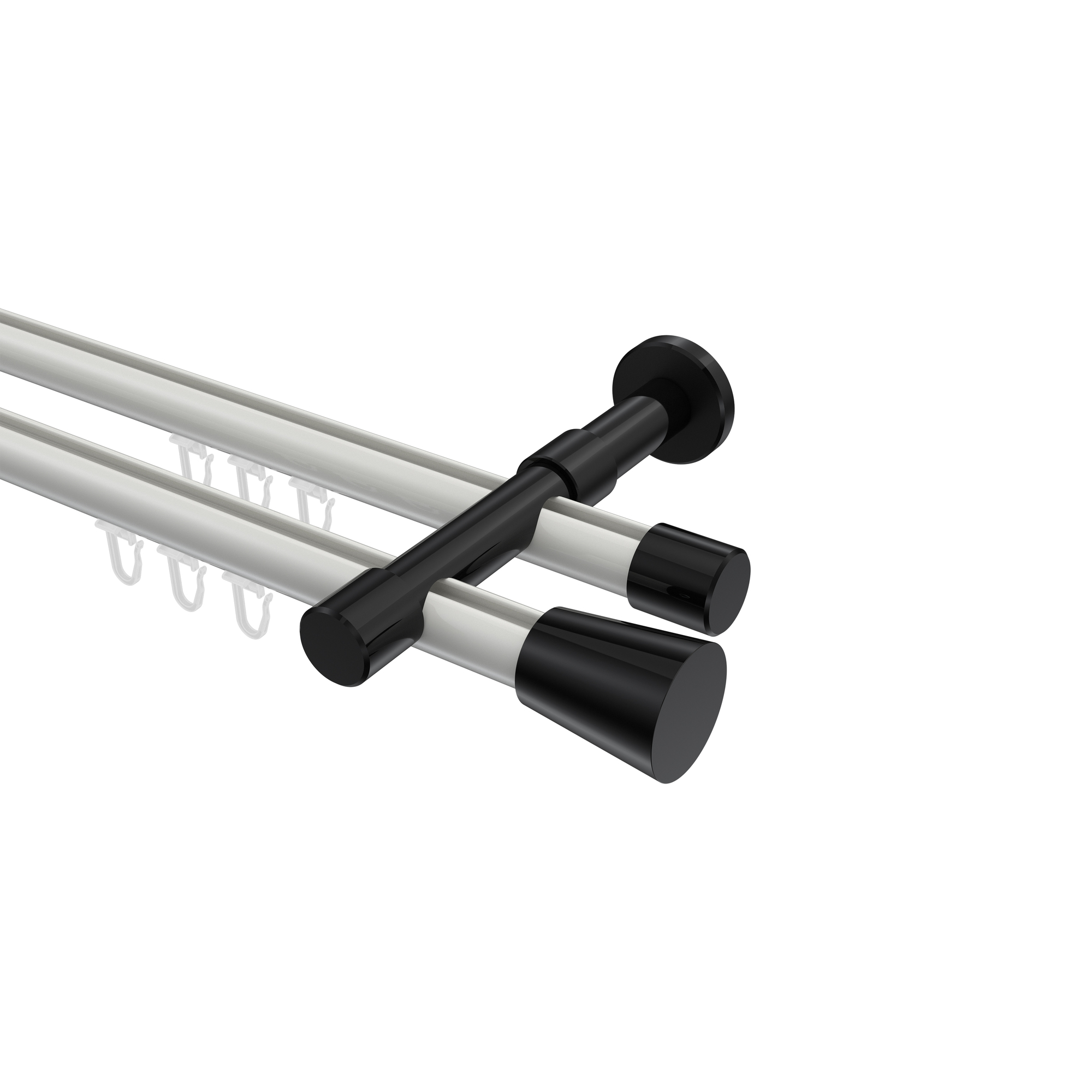 Innenlauf-Vorhangstange Weiß / Schwarz, Metall 20 mm Ø Prestige Sitra, 2-läufig Innenlauf-Vorhangstange Weiß / Schwarz, Metall 20 mm Ø Prestige Sitra, 2-läufig