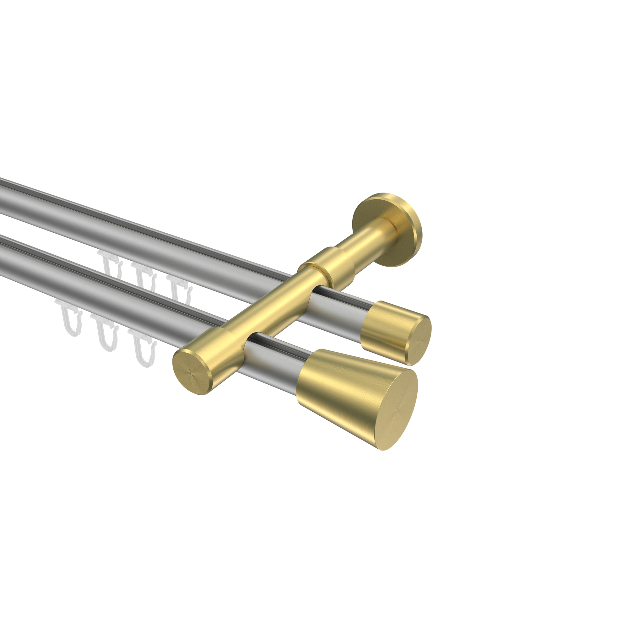 Innenlauf-Gardinenstange Silbergrau / Messing-Optik, doppelläufig Aluminium / Metall 20 mm Ø Prestige Sitra Innenlauf-Gardinenstange Silbergrau / Messing-Optik, doppelläufig Aluminium / Metall 20 mm Ø Prestige Sitra