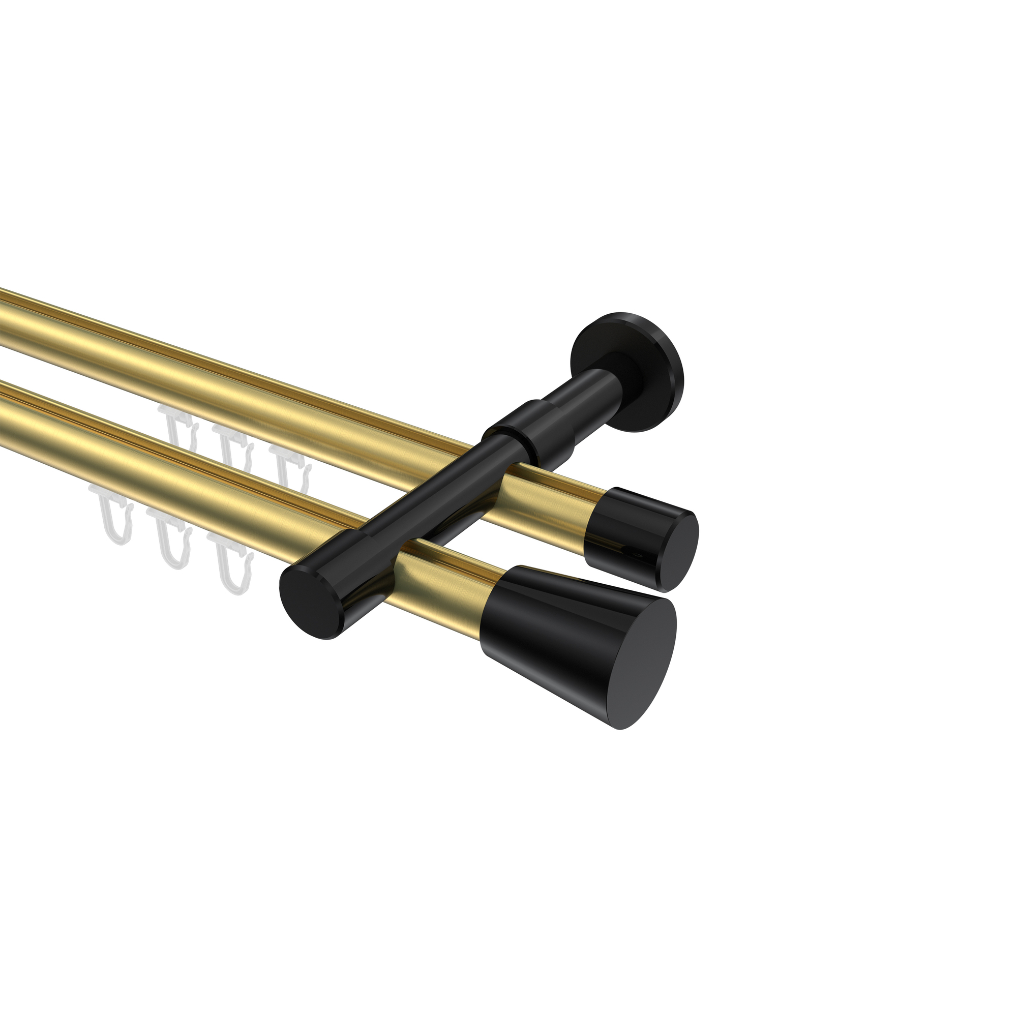 Vorhangstange mit Innenlauf Messing-Optik / Schwarz, doppelläufig Aluminium / Metall 20 mm Ø Prestige Sitra Vorhangstange mit Innenlauf Messing-Optik / Schwarz, doppelläufig Aluminium / Metall 20 mm Ø Prestige Sitra