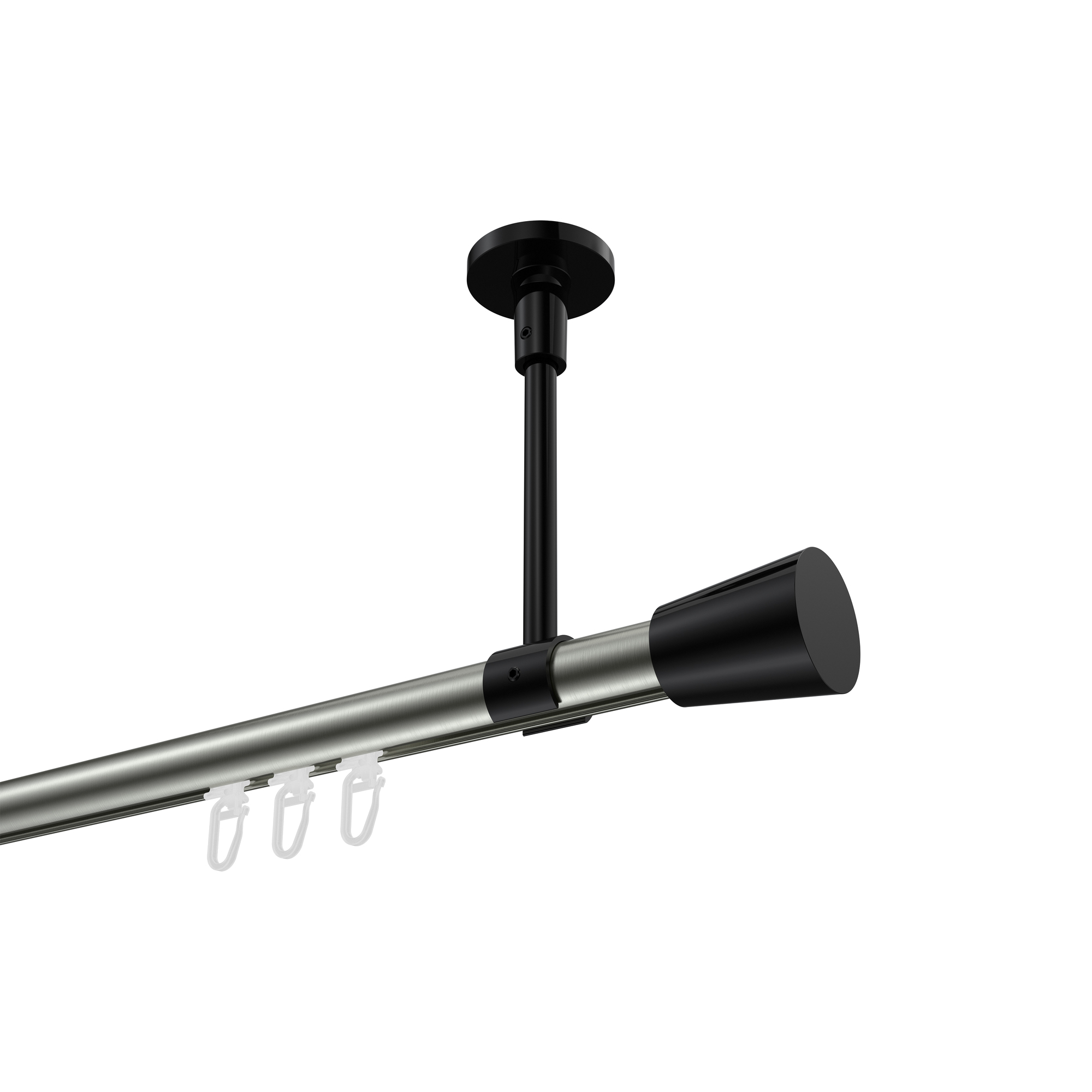 Vorhangstange mit Innenlauf (Deckenanbringung) Edelstahl-Optik / Schwarz, Aluminium / Metall 20 mm Ø Sonette Sitra Vorhangstange mit Innenlauf (Deckenanbringung) Edelstahl-Optik / Schwarz, Aluminium / Metall 20 mm Ø Sonette Sitra