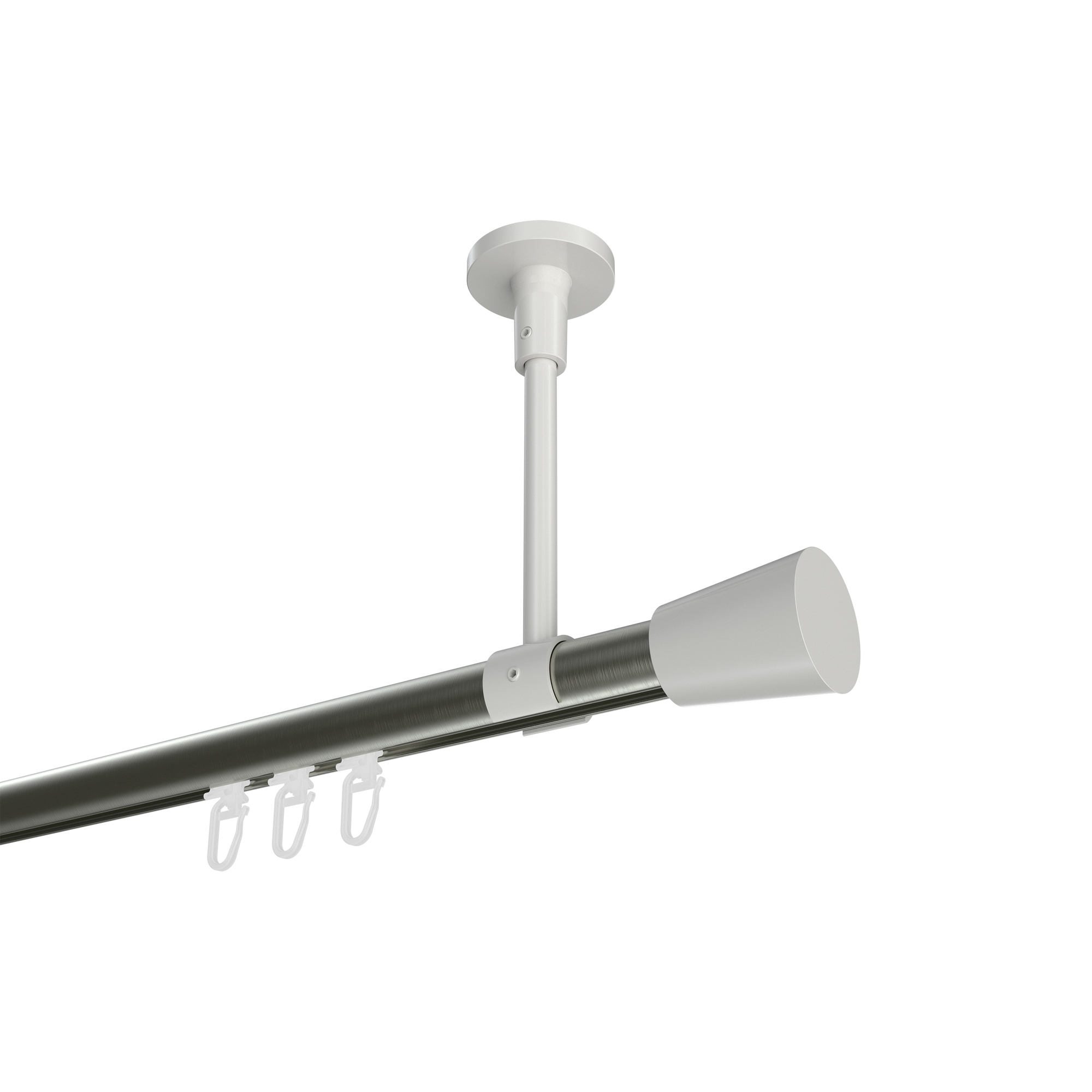 Innenlauf-Gardinenstange (Deckenmontage) Edelstahl-Optik / Weiß, Aluminium / Metall 20 mm Ø Sonette Sitra Innenlauf-Gardinenstange (Deckenmontage) Edelstahl-Optik / Weiß, Aluminium / Metall 20 mm Ø Sonette Sitra