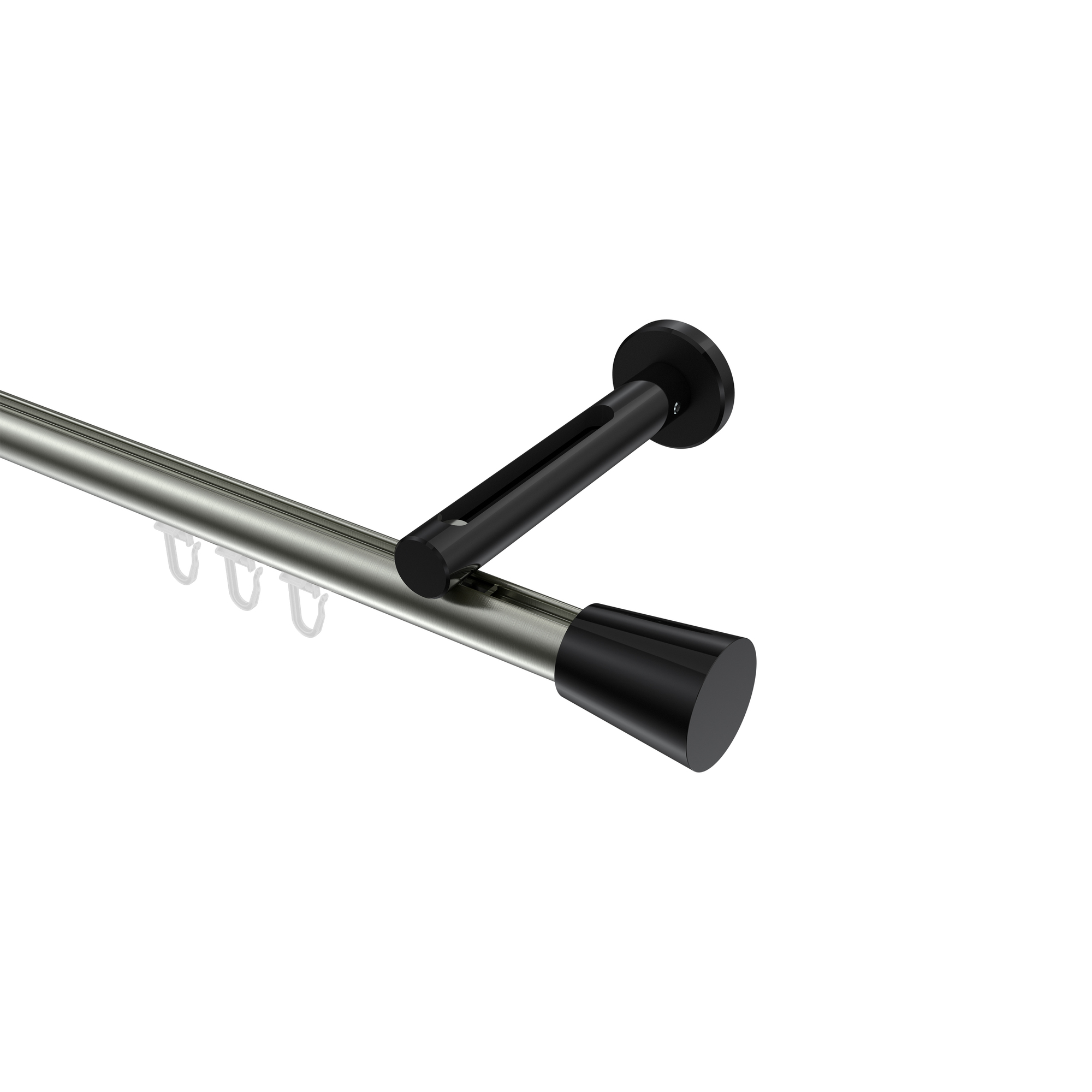 Vorhangstange mit Innenlauf Edelstahl-Optik / Schwarz, Aluminium / Metall 20 mm Ø Siteno Sitra Vorhangstange mit Innenlauf Edelstahl-Optik / Schwarz, Aluminium / Metall 20 mm Ø Siteno Sitra