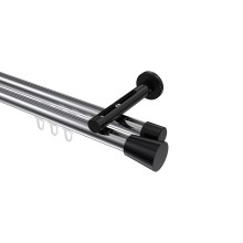 Innenlauf-Vorhangstange Chrom / Schwarz, Aluminium / Metall 20 mm Ø Siteno Sitra, zweiläufig Innenlauf-Vorhangstange Chrom / Schwarz, Aluminium / Metall 20 mm Ø Siteno Sitra, zweiläufig