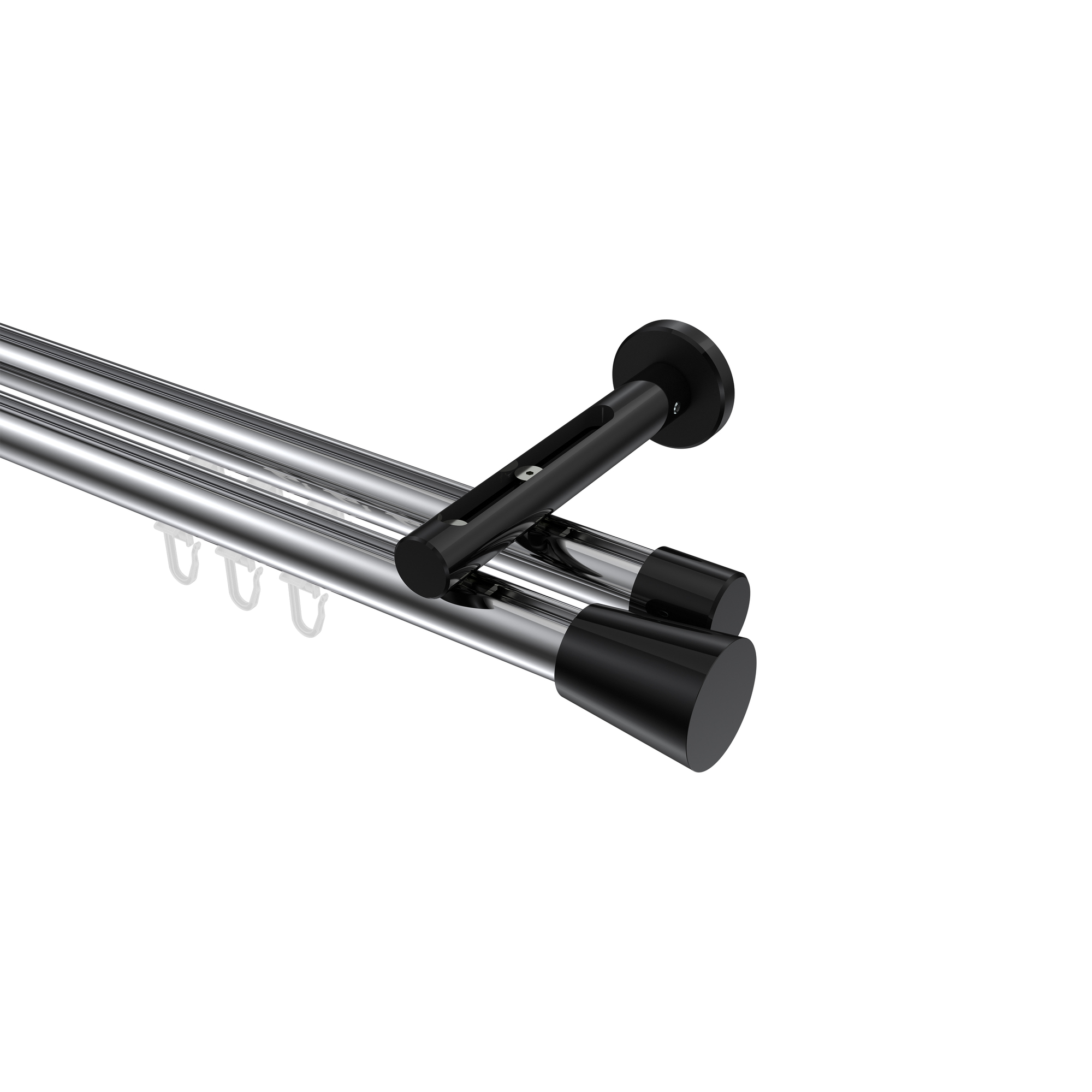 Innenlauf-Vorhangstange Chrom / Schwarz, Aluminium / Metall 20 mm Ø Siteno Sitra, zweiläufig Innenlauf-Vorhangstange Chrom / Schwarz, Aluminium / Metall 20 mm Ø Siteno Sitra, zweiläufig