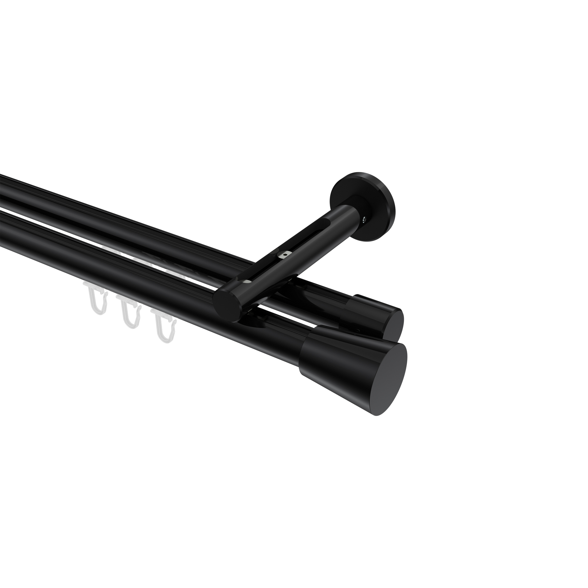 Gardinenstange mit Innenlauf Schwarz, Aluminium / Metall 20 mm Ø Siteno Sitra, doppelläufig Gardinenstange mit Innenlauf Schwarz, Aluminium / Metall 20 mm Ø Siteno Sitra, doppelläufig