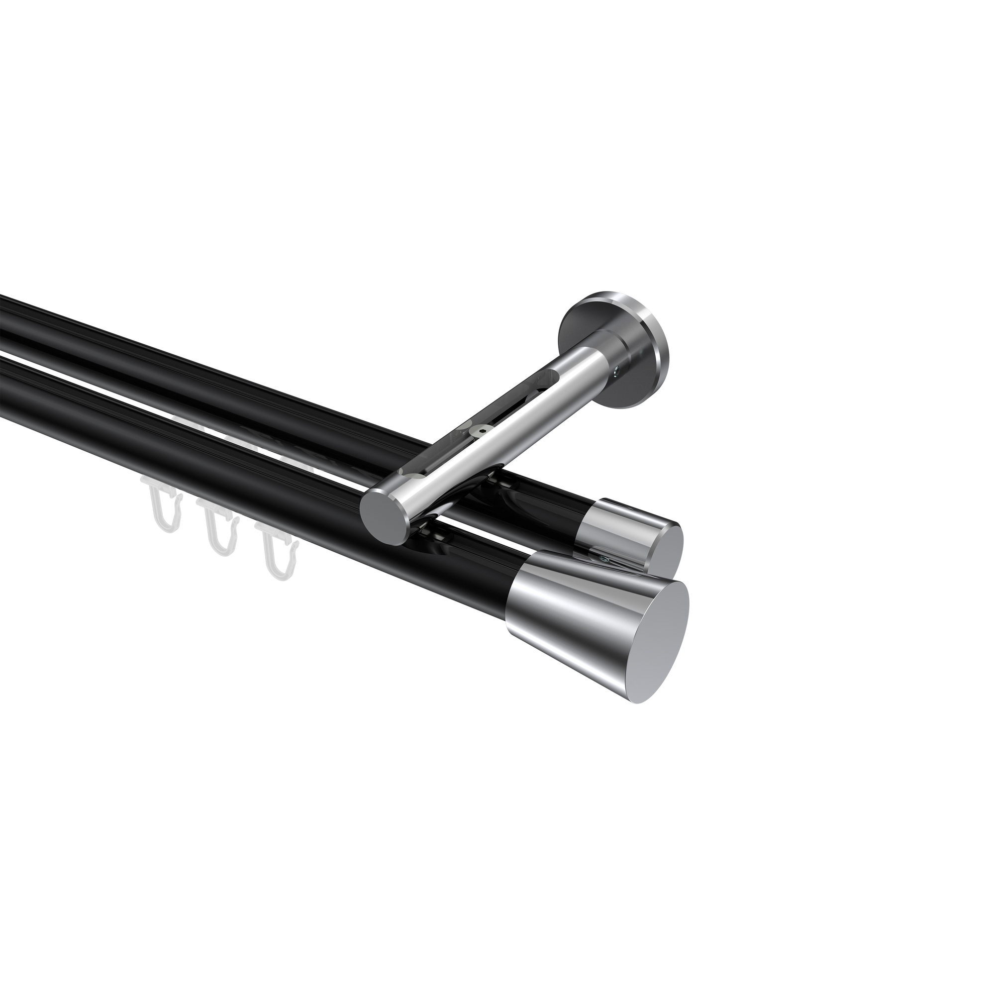 Innenlauf-Vorhangstange Schwarz / Chrom, Aluminium / Metall 20 mm Ø Siteno Sitra, 2-läufig Innenlauf-Vorhangstange Schwarz / Chrom, Aluminium / Metall 20 mm Ø Siteno Sitra, 2-läufig