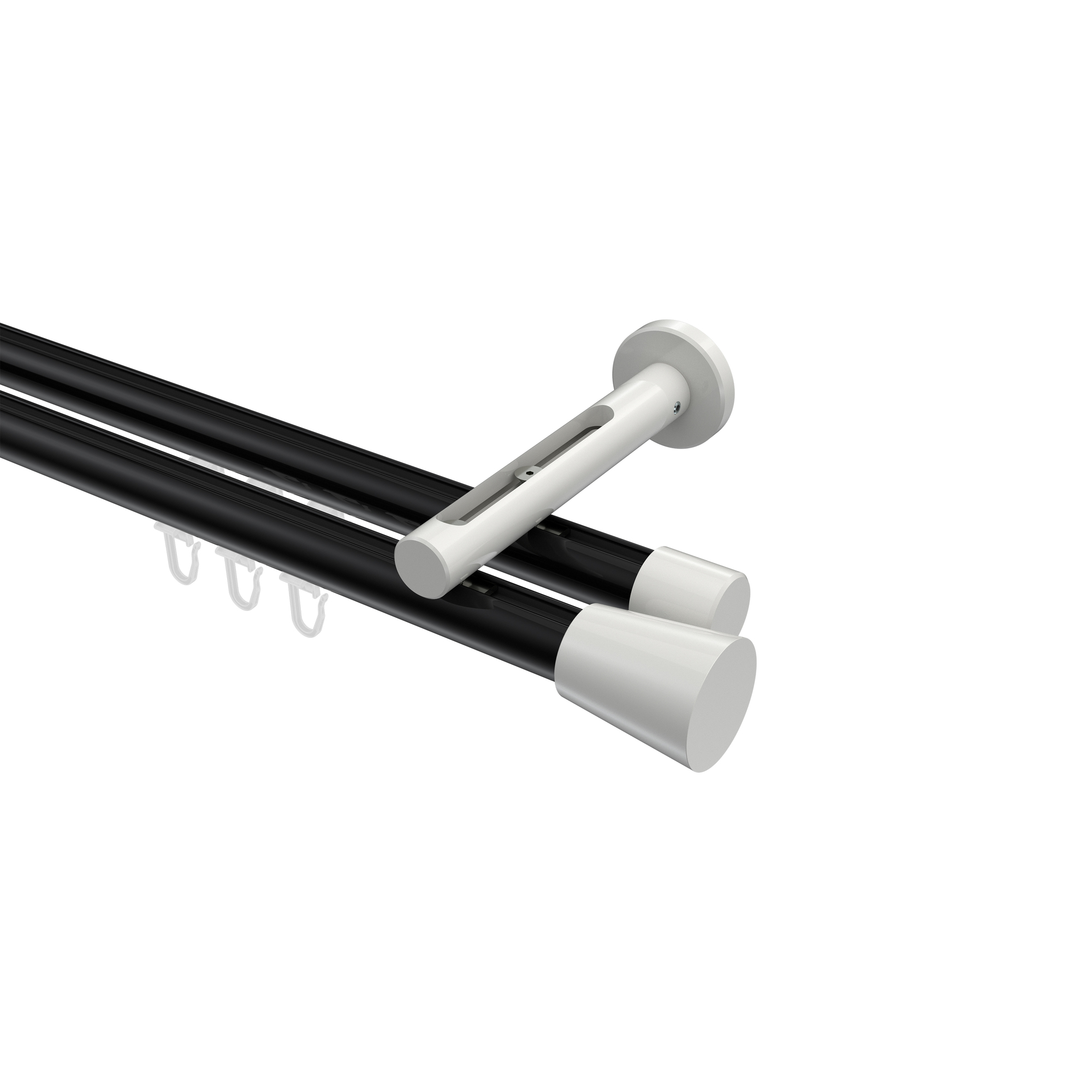 Vorhangstange mit Innenlauf Schwarz / Weiß, Aluminium / Metall 20 mm Ø Siteno Sitra, zweiläufig Vorhangstange mit Innenlauf Schwarz / Weiß, Aluminium / Metall 20 mm Ø Siteno Sitra, zweiläufig