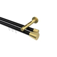 Innenlauf-Gardinenstange Schwarz / Messing-Optik, Aluminium / Metall 20 mm Ø Siteno Sitra, doppelläufig Innenlauf-Gardinenstange Schwarz / Messing-Optik, Aluminium / Metall 20 mm Ø Siteno Sitra, doppelläufig