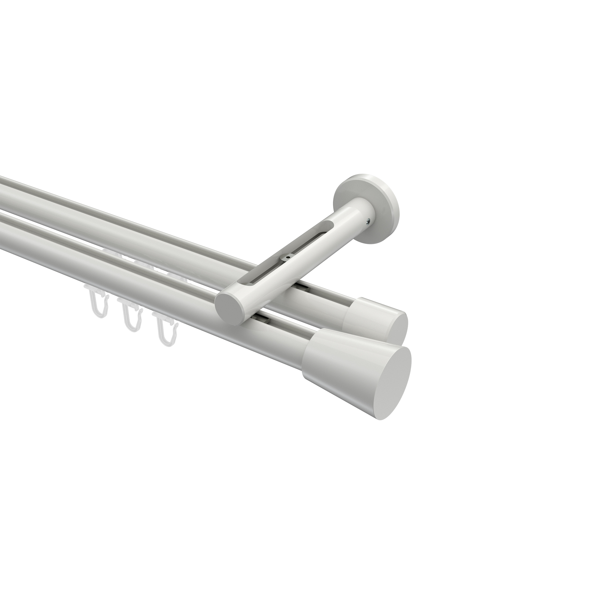 Gardinenstange mit Innenlauf Weiß, Aluminium / Metall 20 mm Ø Siteno Sitra, zweiläufig Gardinenstange mit Innenlauf Weiß, Aluminium / Metall 20 mm Ø Siteno Sitra, zweiläufig