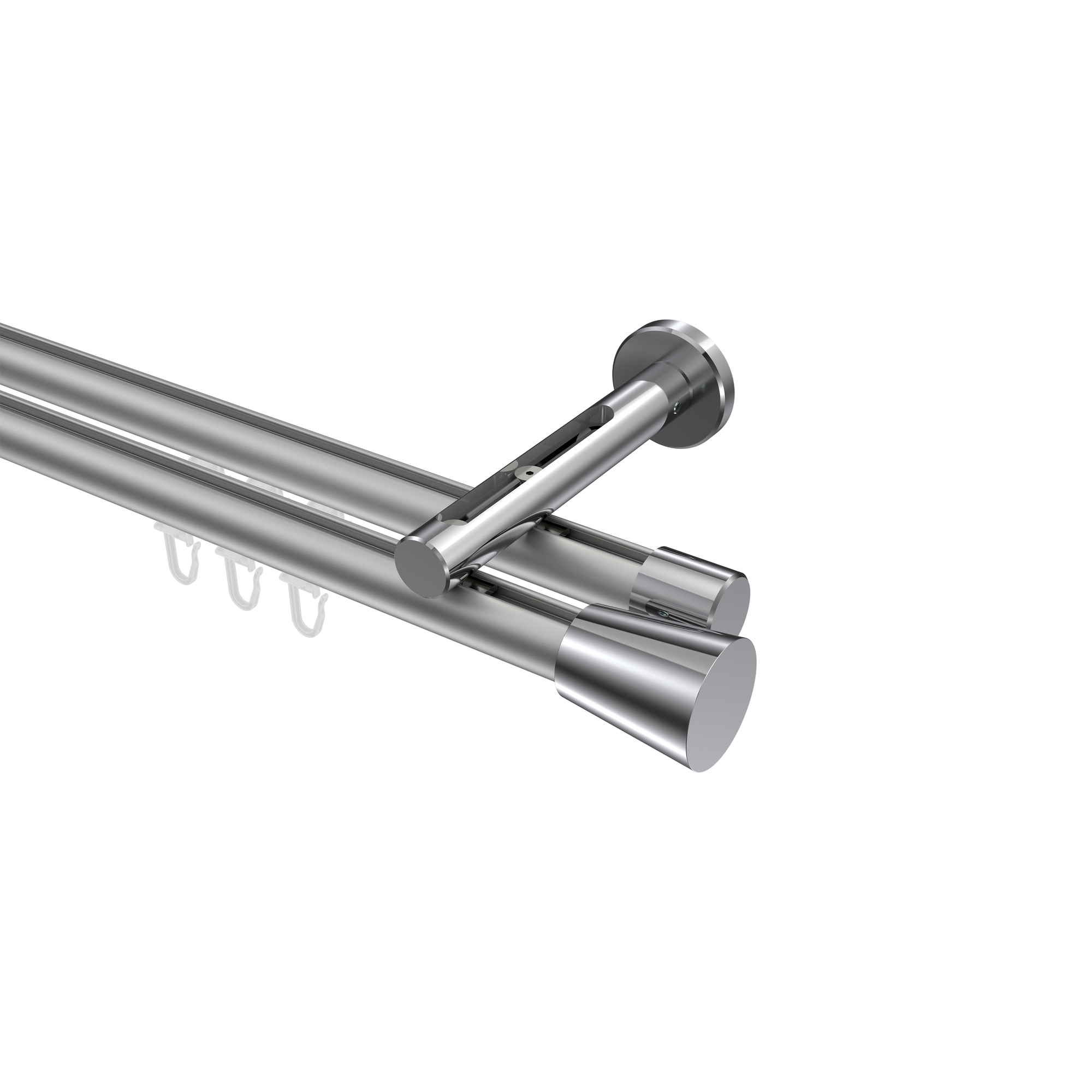 Gardinenstange mit Innenlauf Silbergrau / Chrom, Aluminium / Metall 20 mm Ø Siteno Sitra, 2-läufig Gardinenstange mit Innenlauf Silbergrau / Chrom, Aluminium / Metall 20 mm Ø Siteno Sitra, 2-läufig