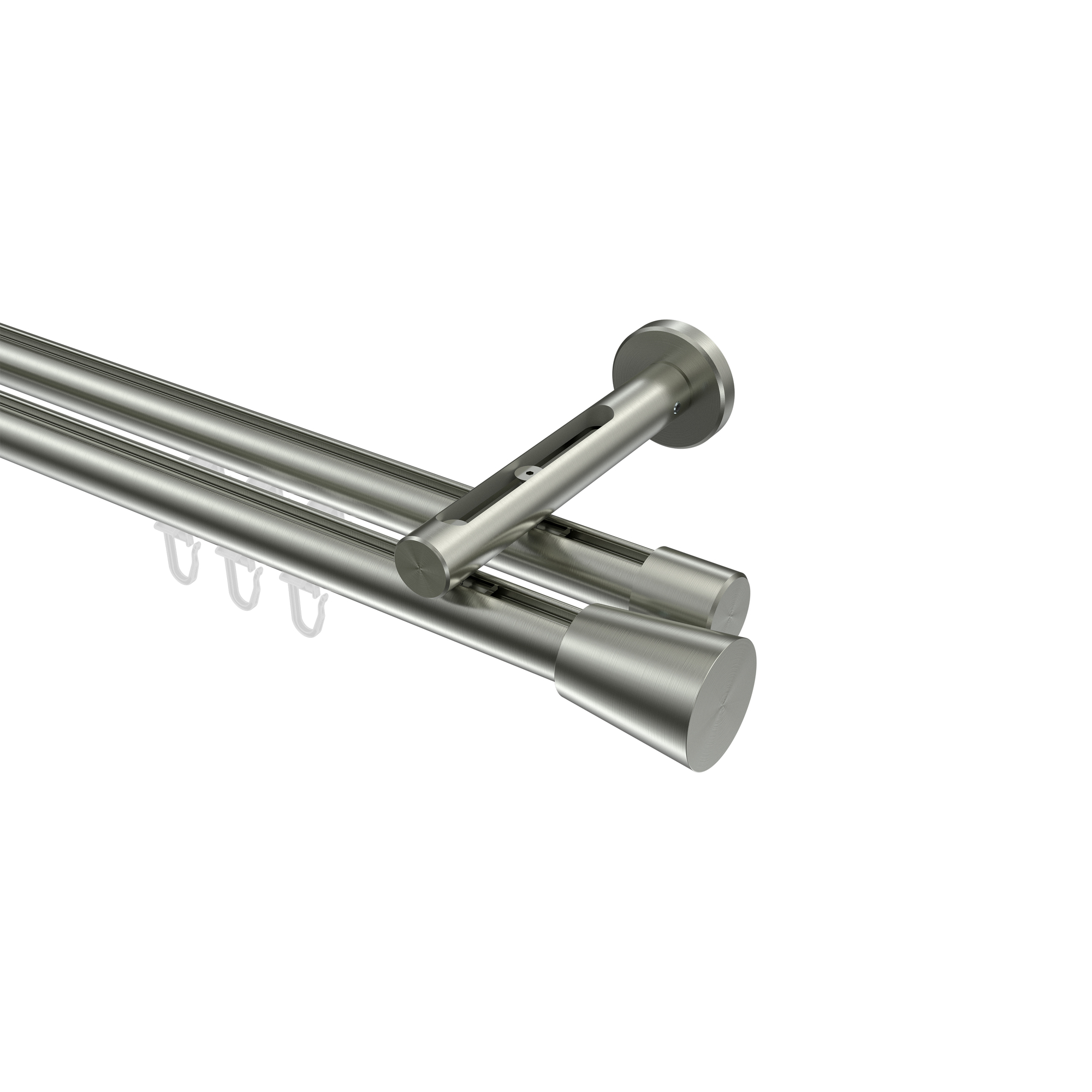 Gardinenstange mit Innenlauf Edelstahl-Optik, Aluminium / Metall 20 mm Ø Siteno Sitra, zweiläufig Gardinenstange mit Innenlauf Edelstahl-Optik, Aluminium / Metall 20 mm Ø Siteno Sitra, zweiläufig