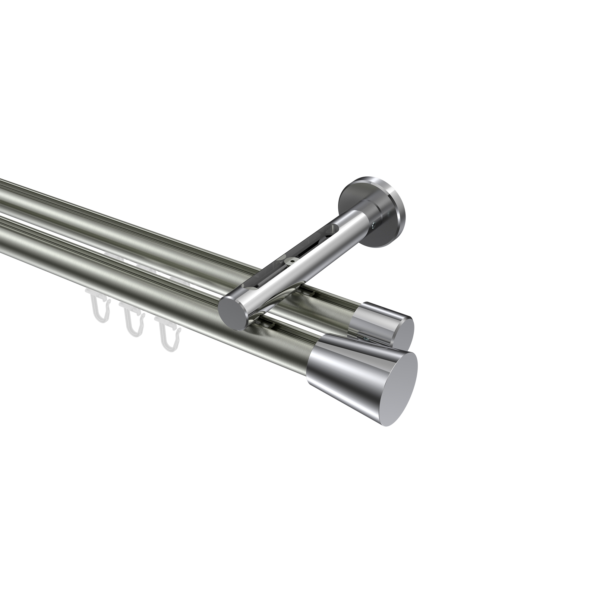 Innenlauf-Vorhangstange Edelstahl-Optik / Chrom, Aluminium / Metall 20 mm Ø Siteno Sitra, doppelläufig Innenlauf-Vorhangstange Edelstahl-Optik / Chrom, Aluminium / Metall 20 mm Ø Siteno Sitra, doppelläufig