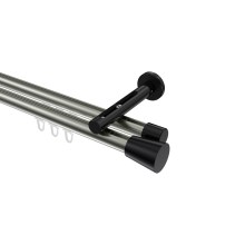 Vorhangstange mit Innenlauf Edelstahl-Optik / Schwarz, Aluminium / Metall 20 mm Ø Siteno Sitra, 2-läufig Vorhangstange mit Innenlauf Edelstahl-Optik / Schwarz, Aluminium / Metall 20 mm Ø Siteno Sitra, 2-läufig