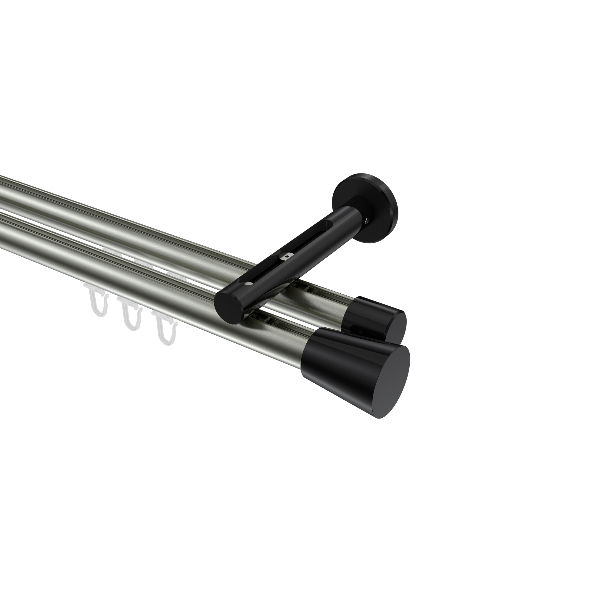 Vorhangstange mit Innenlauf Edelstahl-Optik / Schwarz, Aluminium / Metall 20 mm Ø Siteno Sitra, 2-läufig Vorhangstange mit Innenlauf Edelstahl-Optik / Schwarz, Aluminium / Metall 20 mm Ø Siteno Sitra, 2-läufig