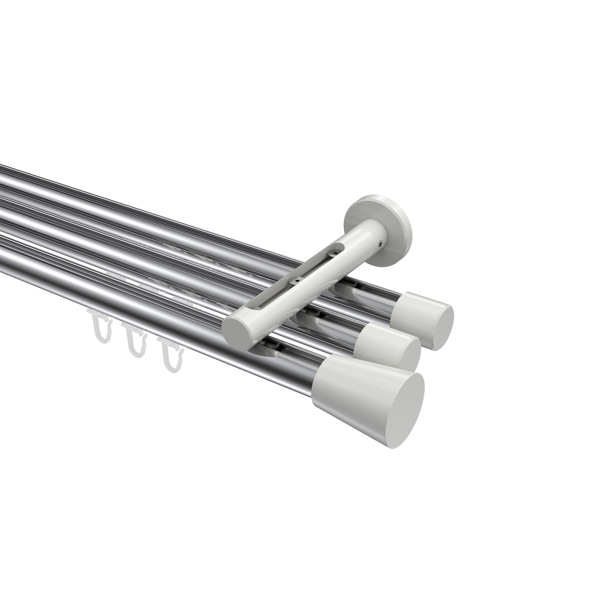 Vorhangstange mit Innenlauf Chrom / Weiß, Aluminium / Metall 20 mm Ø Siteno Sitra, 3-läufig Vorhangstange mit Innenlauf Chrom / Weiß, Aluminium / Metall 20 mm Ø Siteno Sitra, 3-läufig