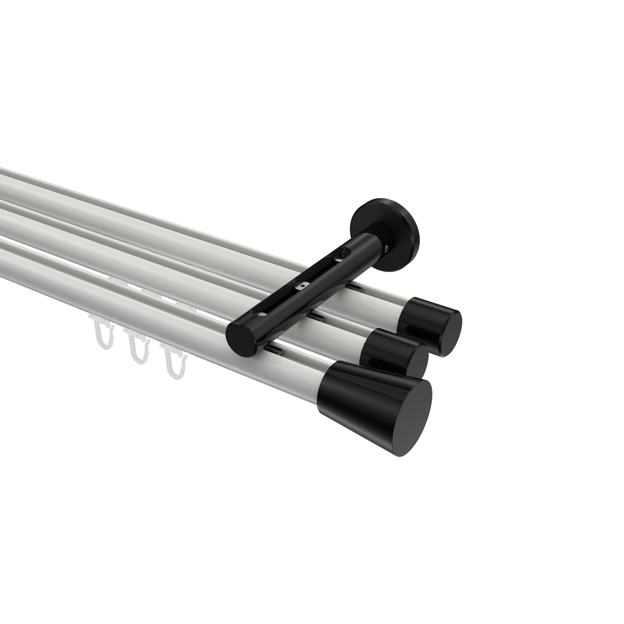 Vorhangstange mit Innenlauf Weiß / Schwarz, Aluminium / Metall 20 mm Ø Siteno Sitra, 3-läufig Vorhangstange mit Innenlauf Weiß / Schwarz, Aluminium / Metall 20 mm Ø Siteno Sitra, 3-läufig