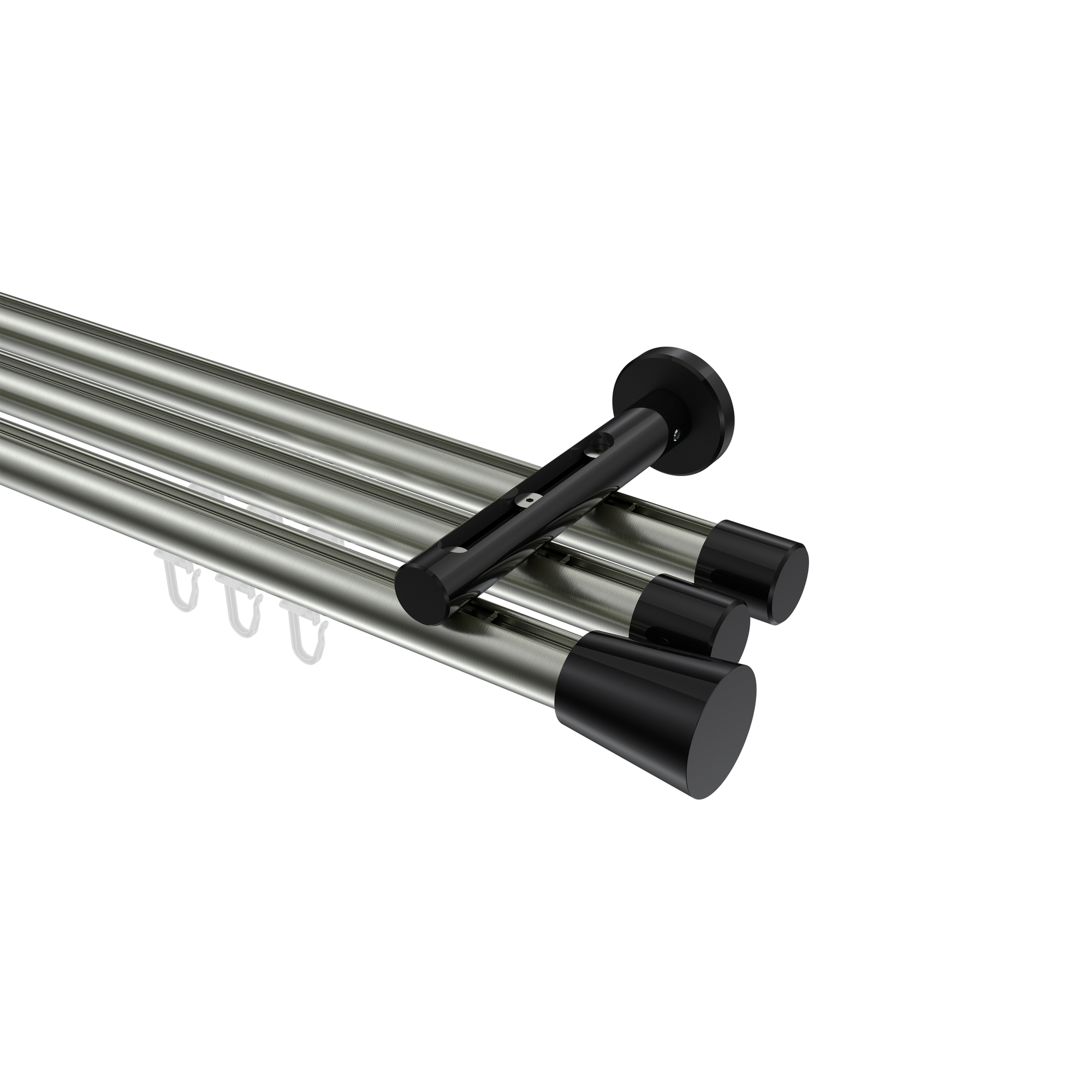 Vorhangstange mit Innenlauf Edelstahl-Optik / Schwarz, Aluminium / Metall 20 mm Ø Siteno Sitra, dreiläufig Vorhangstange mit Innenlauf Edelstahl-Optik / Schwarz, Aluminium / Metall 20 mm Ø Siteno Sitra, dreiläufig