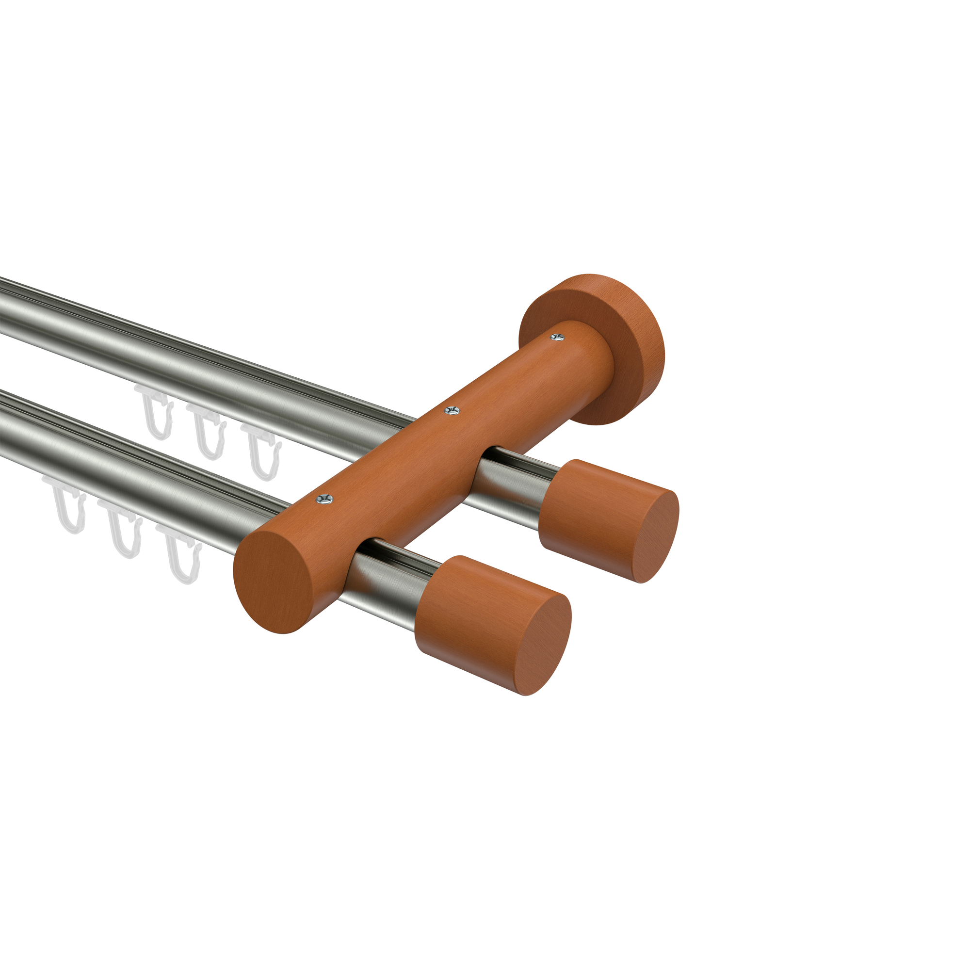 Innenlauf-Vorhangstange Edelstahl-Optik / Kirschbaum 20 mm Ø 2-läufig Talent Feta Aluminium / Holz Innenlauf-Vorhangstange Edelstahl-Optik / Kirschbaum 20 mm Ø 2-läufig Talent Feta Aluminium / Holz