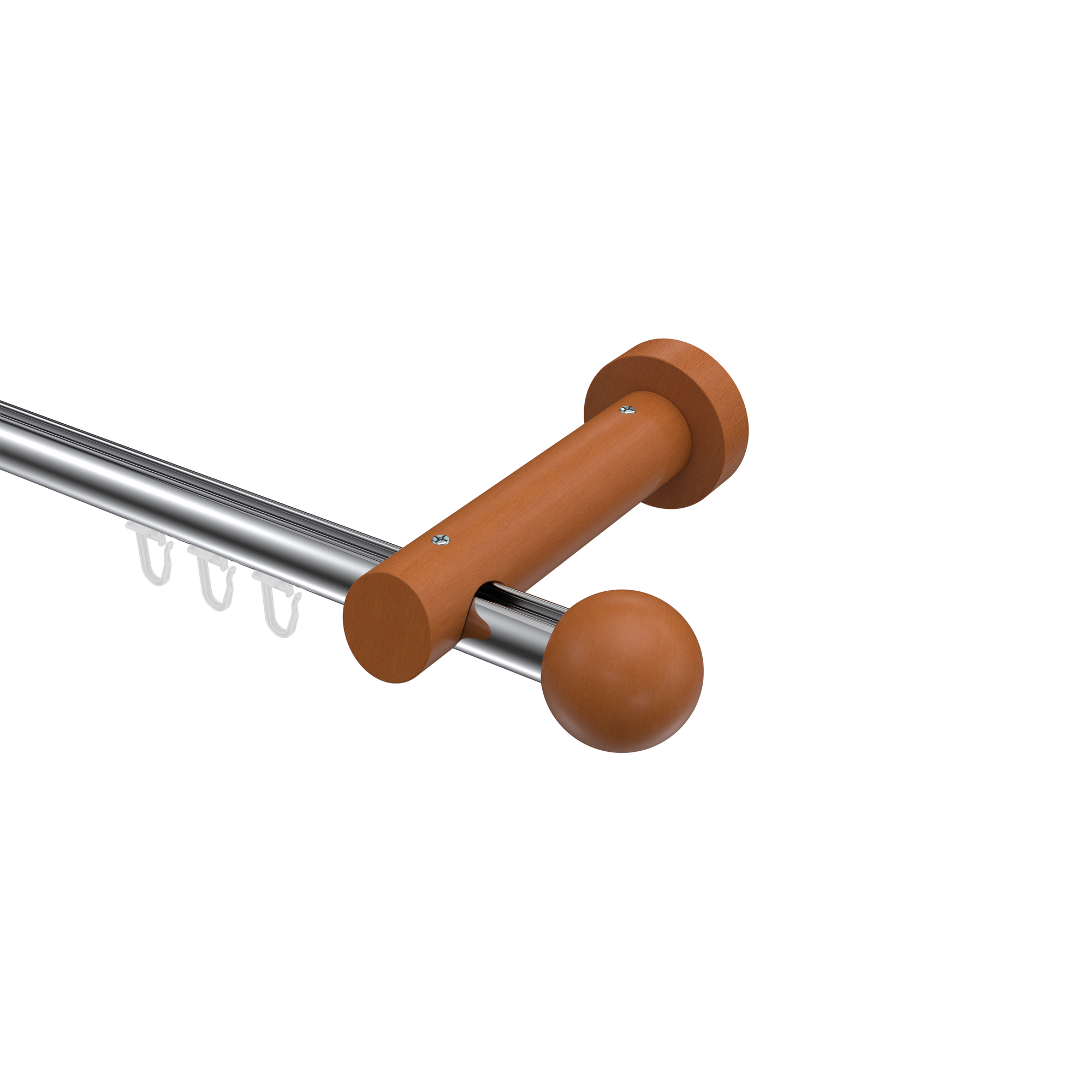 Innenlauf-Vorhangstange Chrom / Kirschbaum 20 mm Ø Talent Luina Aluminium / Holz Innenlauf-Vorhangstange Chrom / Kirschbaum 20 mm Ø Talent Luina Aluminium / Holz