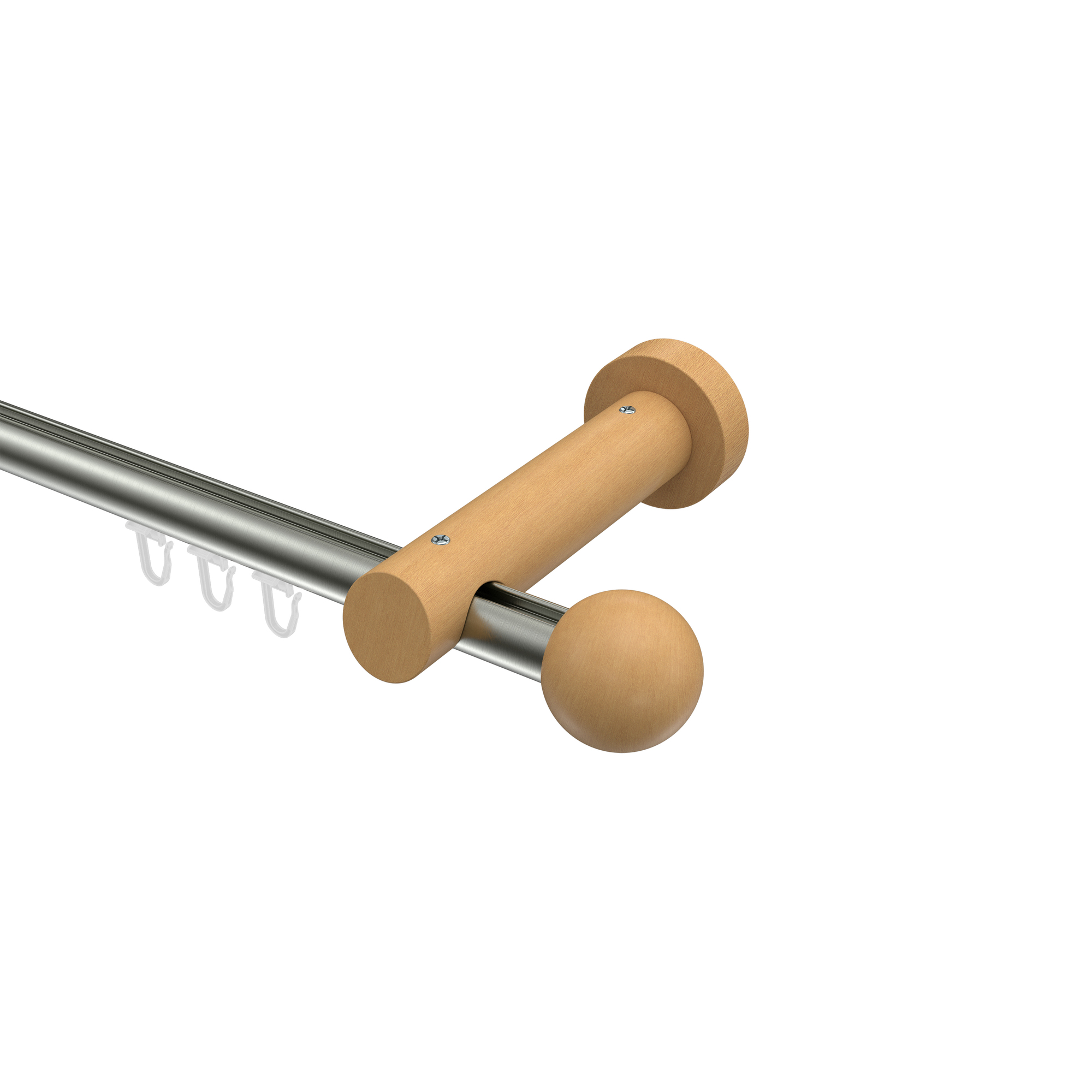 Innenlauf-Vorhangstangen Edelstahl-Optik / Buche 20 mm Ø Talent Luina Aluminium / Holz Innenlauf-Vorhangstangen Edelstahl-Optik / Buche 20 mm Ø Talent Luina Aluminium / Holz