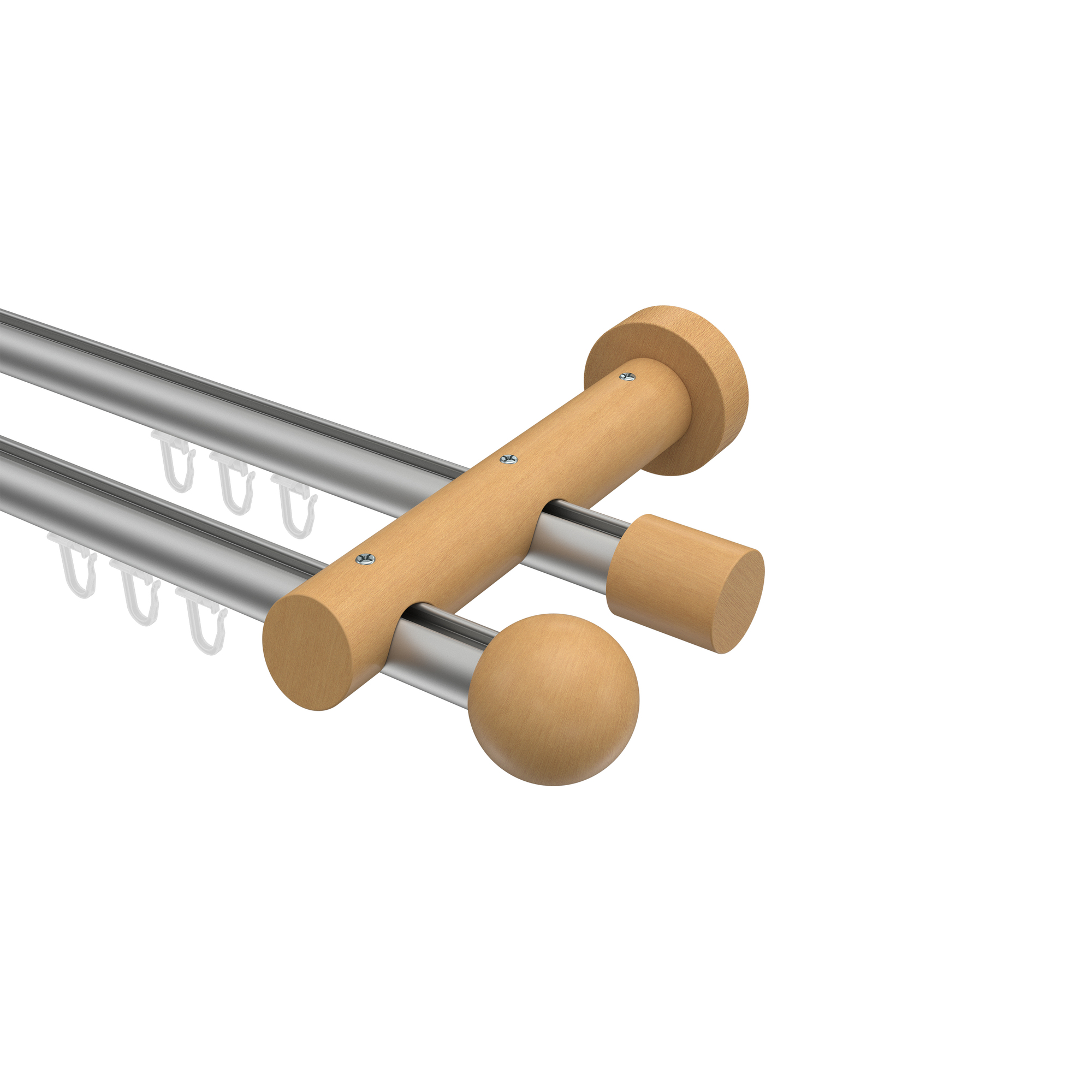 Innenlauf-Gardinenstange Silbergrau / Buche 20 mm Ø doppelläufig Talent Luina Aluminium / Holz Innenlauf-Gardinenstange Silbergrau / Buche 20 mm Ø doppelläufig Talent Luina Aluminium / Holz