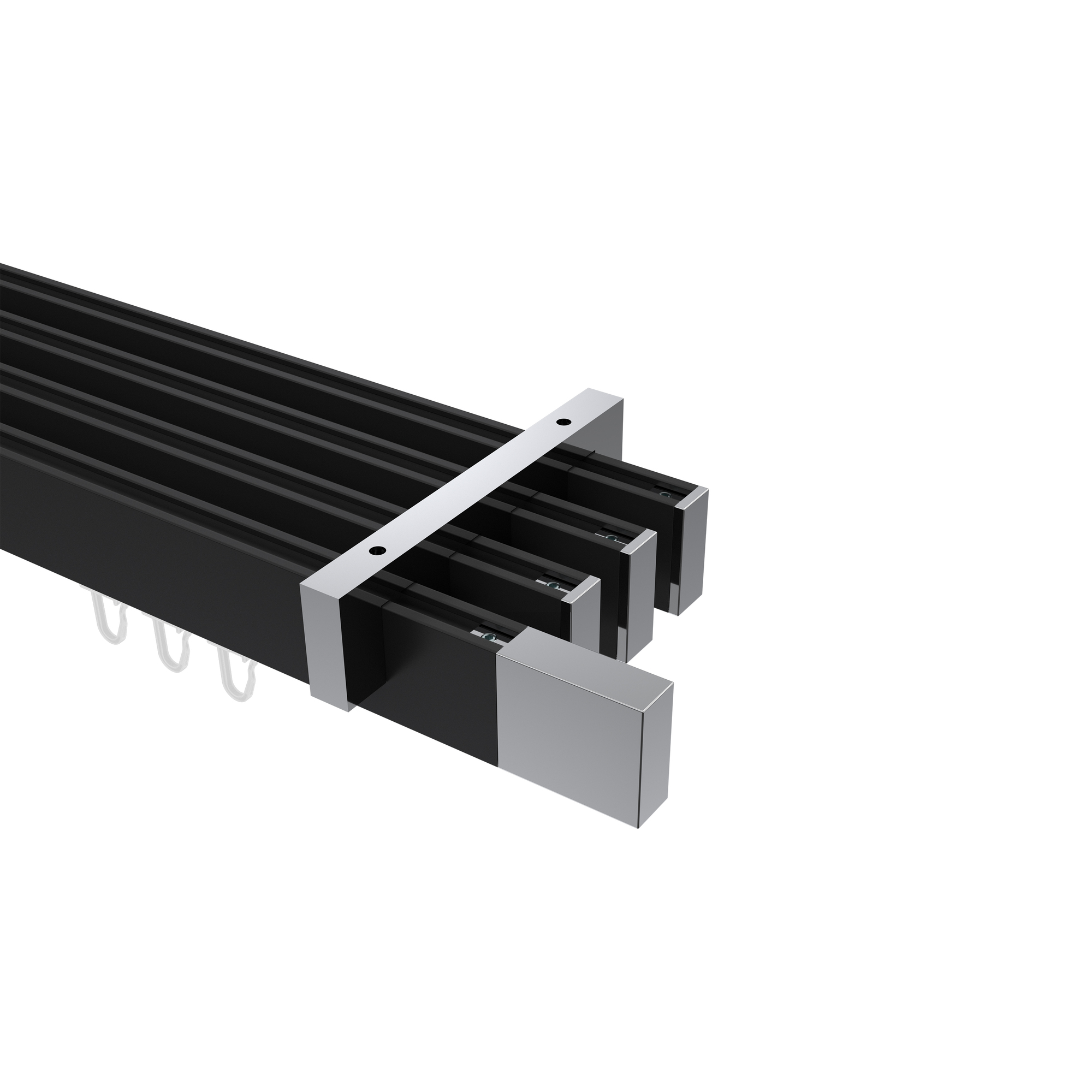 Innenlaufstange / Decken-Gardinenstange Schwarz / Chrom 4-läufig Eckdesign Smartline Lox Innenlaufstange / Decken-Gardinenstange Schwarz / Chrom 4-läufig Eckdesign Smartline Lox