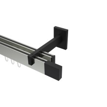 Innenlauf-Gardinenstange Edelstahl-Optik / Schwarz zweiläufig kantiges Design Smartline Lox Innenlauf-Gardinenstange Edelstahl-Optik / Schwarz zweiläufig kantiges Design Smartline Lox