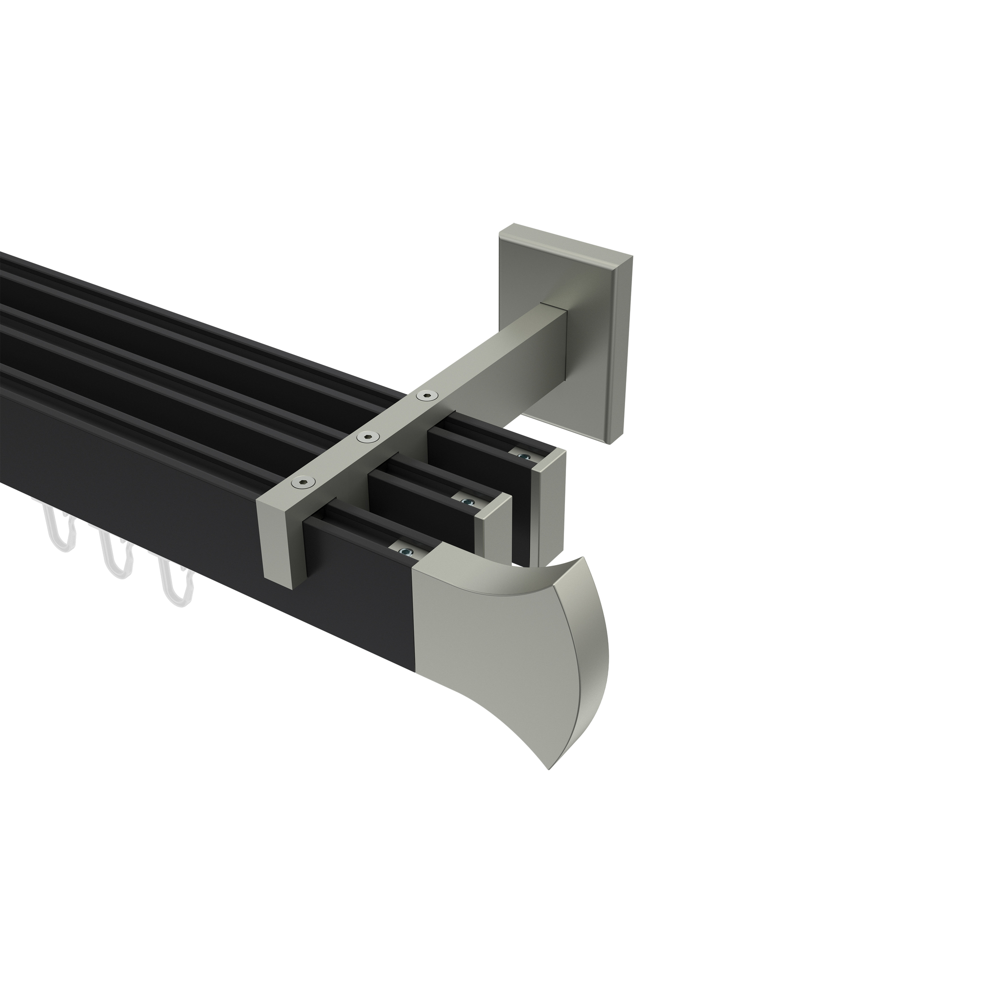 Innenlaufstangen / Vorhangstangen Schwarz / Edelstahl-Optik dreiläufig kantig Smartline Conex Innenlaufstangen / Vorhangstangen Schwarz / Edelstahl-Optik dreiläufig kantig Smartline Conex