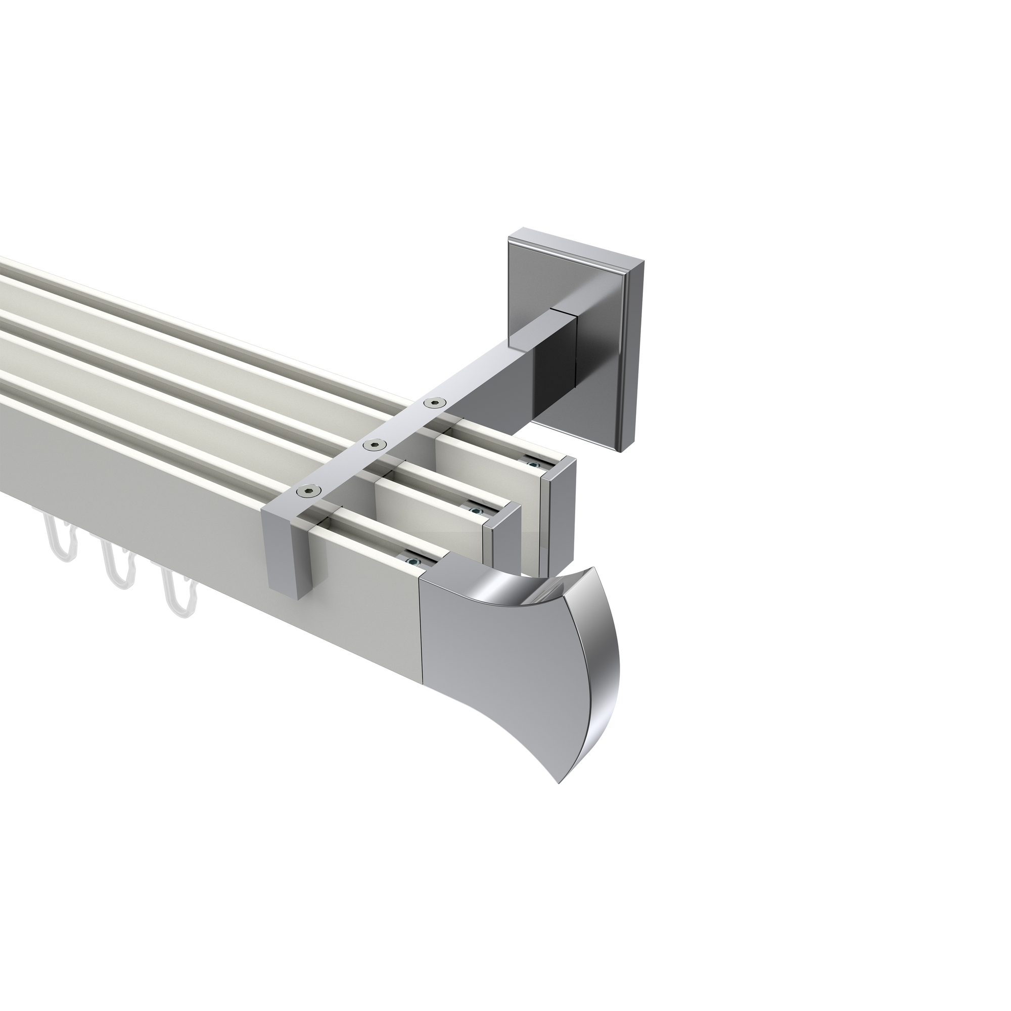 Innenlaufstange / Gardinenstange Weiß / Chrom 3-läufig Eckdesign Smartline Conex Innenlaufstange / Gardinenstange Weiß / Chrom 3-läufig Eckdesign Smartline Conex