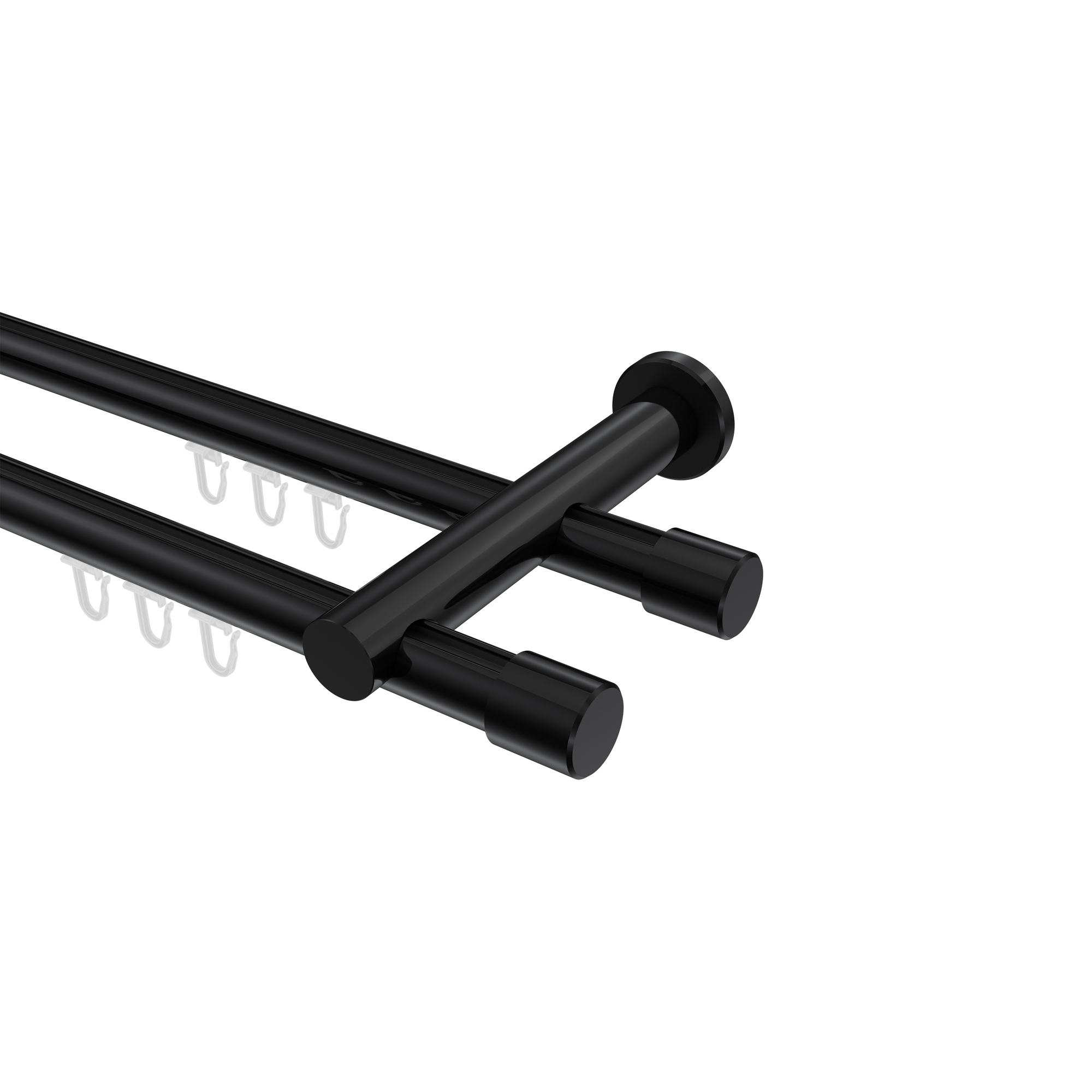 Innenlauf-Gardinenstangen Schwarz, Aluminium / Metall 20 mm Ø Platon Santo, doppelläufig Innenlauf-Gardinenstangen Schwarz, Aluminium / Metall 20 mm Ø Platon Santo, doppelläufig