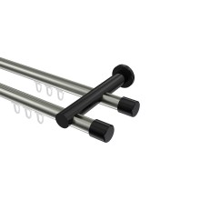 Innenlauf-Gardinenstange Edelstahl-Optik / Schwarz, Metall 20 mm Ø Platon Santo, doppelläufig Innenlauf-Gardinenstange Edelstahl-Optik / Schwarz, Metall 20 mm Ø Platon Santo, doppelläufig