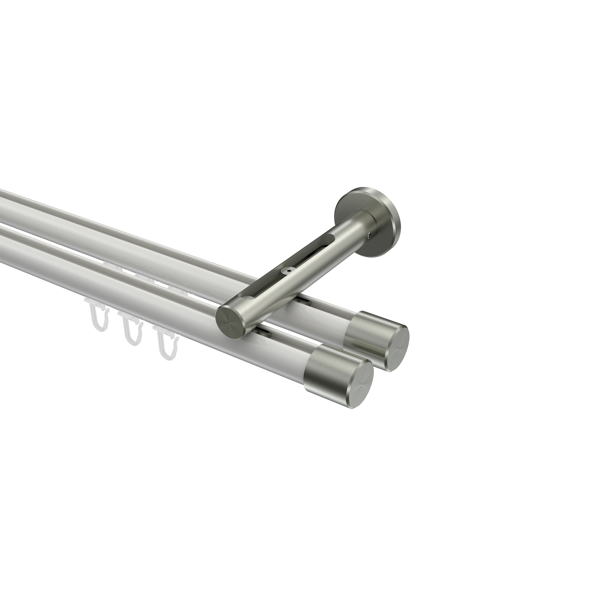 Vorhangstange mit Innenlauf Weiß / Edelstahl-Optik, Aluminium / Metall 20 mm Ø Siteno Santo, doppelläufig Vorhangstange mit Innenlauf Weiß / Edelstahl-Optik, Aluminium / Metall 20 mm Ø Siteno Santo, doppelläufig