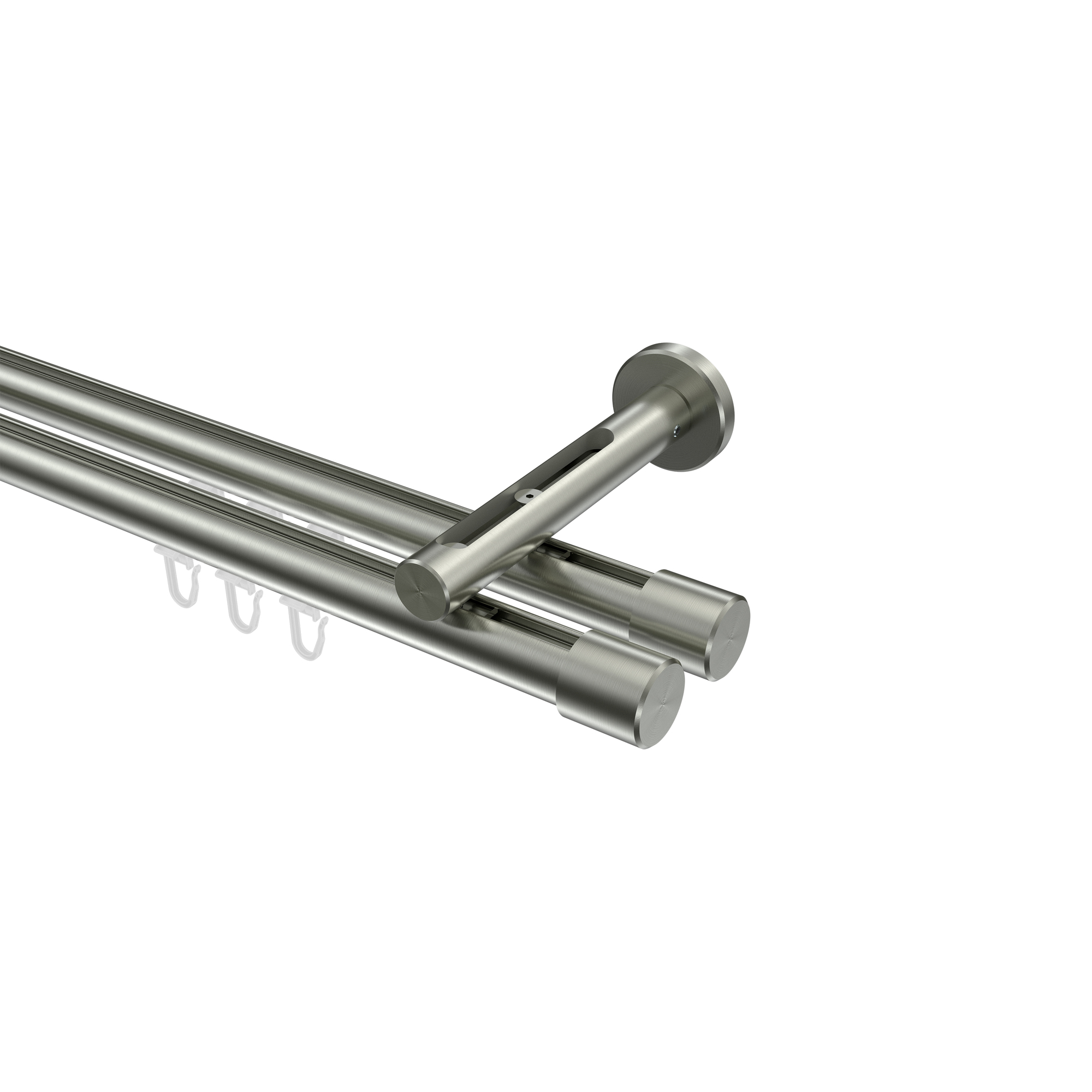 Innenlauf-Gardinenstange Edelstahl-Optik, Aluminium / Metall 20 mm Ø Siteno Santo, zweiläufig Innenlauf-Gardinenstange Edelstahl-Optik, Aluminium / Metall 20 mm Ø Siteno Santo, zweiläufig