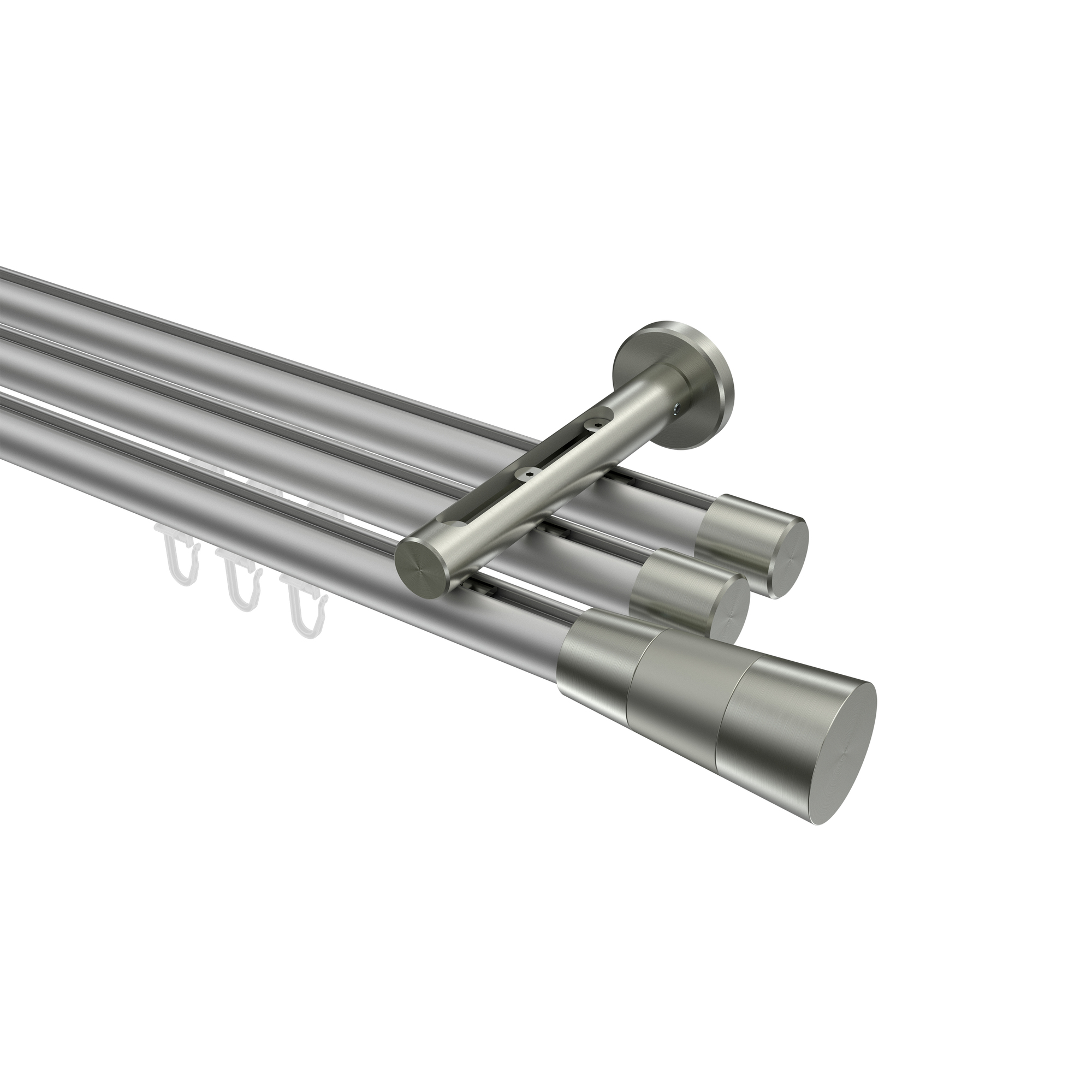 Innenlauf-Gardinenstange Silbergrau / Edelstahl-Optik, Aluminium / Metall 20 mm Ø Siteno Tanara, dreiläufig Innenlauf-Gardinenstange Silbergrau / Edelstahl-Optik, Aluminium / Metall 20 mm Ø Siteno Tanara, dreiläufig