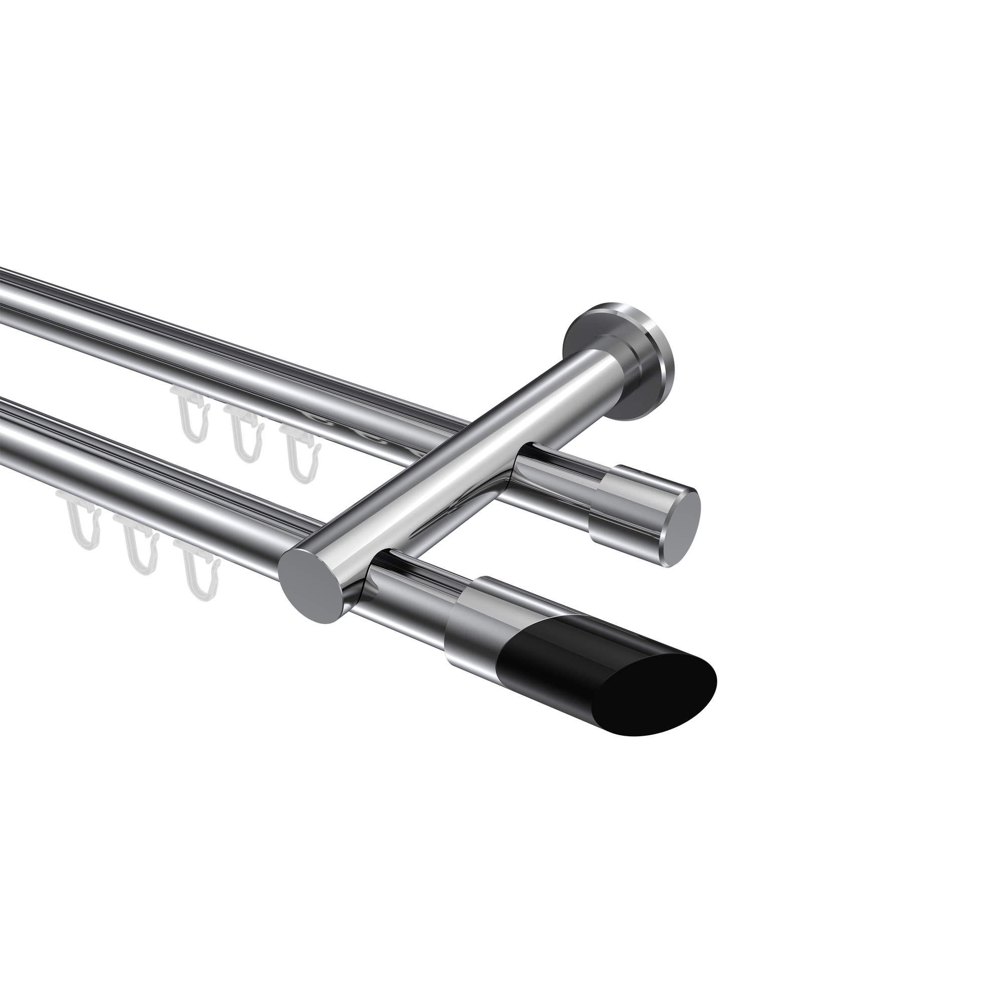 Innenlauf-Vorhangstangen Chrom, Aluminium / Metall 20 mm Ø Platon Verano, 2-läufig Innenlauf-Vorhangstangen Chrom, Aluminium / Metall 20 mm Ø Platon Verano, 2-läufig