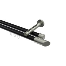 Vorhangstange mit Innenlauf Schwarz / Edelstahl-Optik, Aluminium / Metall 20 mm Ø Siteno Verano, doppelläufig Vorhangstange mit Innenlauf Schwarz / Edelstahl-Optik, Aluminium / Metall 20 mm Ø Siteno Verano, doppelläufig