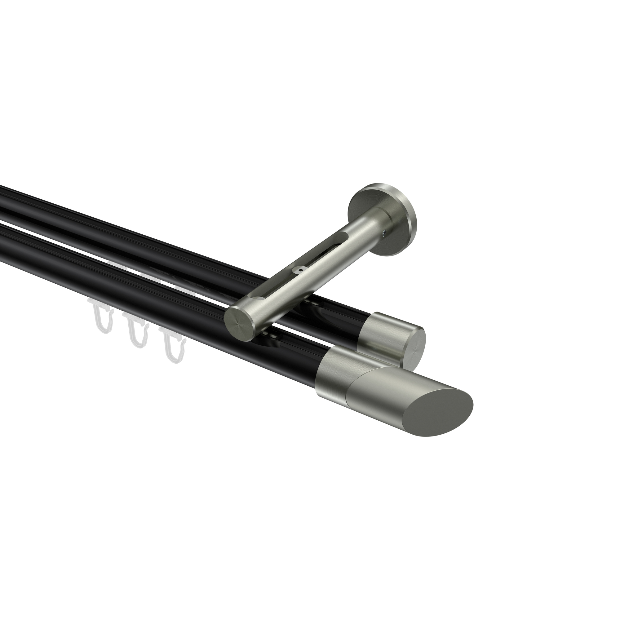 Vorhangstange mit Innenlauf Schwarz / Edelstahl-Optik, Aluminium / Metall 20 mm Ø Siteno Verano, doppelläufig Vorhangstange mit Innenlauf Schwarz / Edelstahl-Optik, Aluminium / Metall 20 mm Ø Siteno Verano, doppelläufig