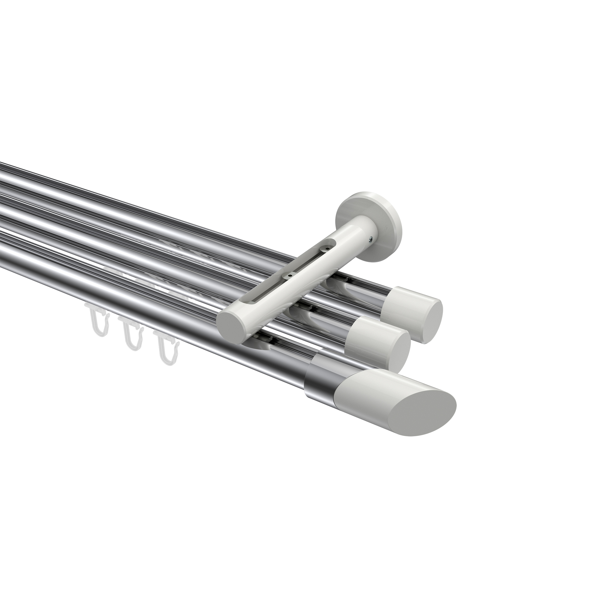 Innenlauf-Vorhangstange Chrom / Weiß, Aluminium / Metall 20 mm Ø Siteno Verano, dreiläufig Innenlauf-Vorhangstange Chrom / Weiß, Aluminium / Metall 20 mm Ø Siteno Verano, dreiläufig