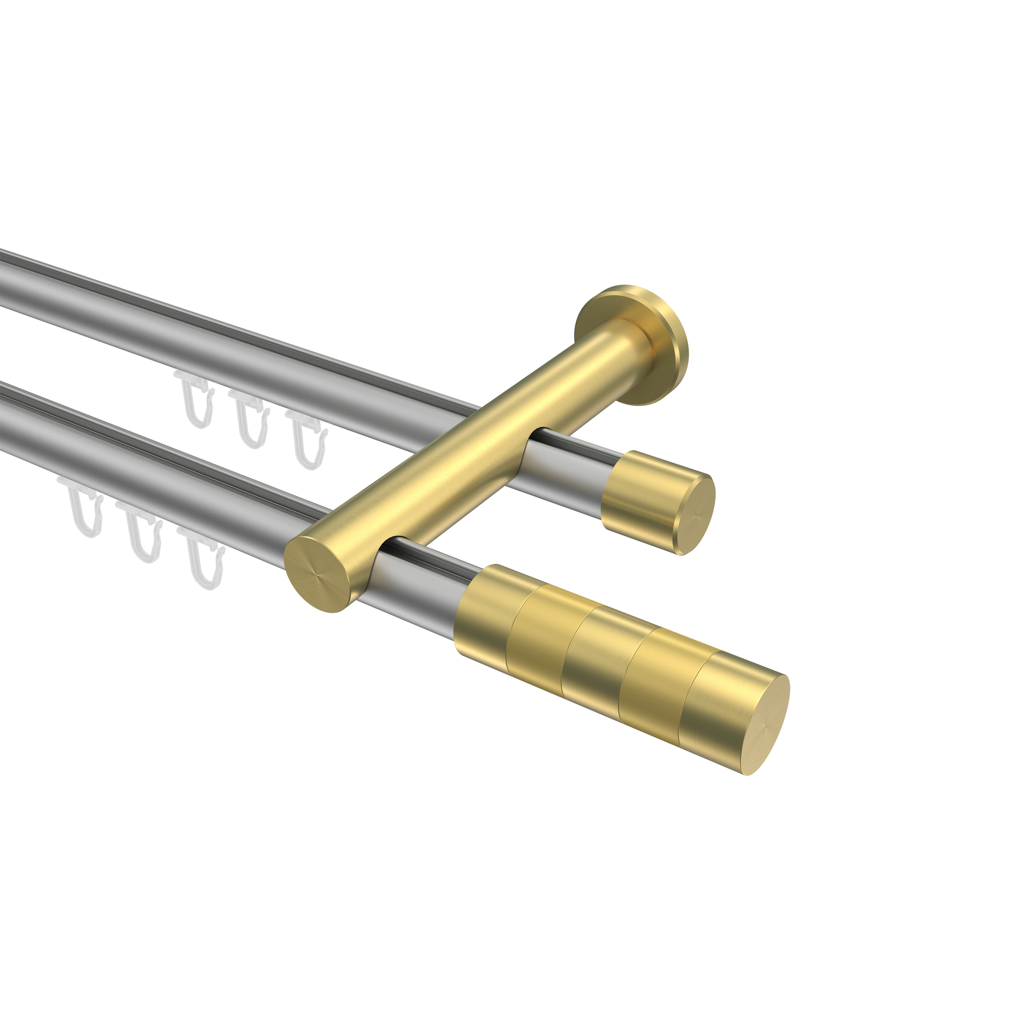 Innenlauf-Vorhangstange Silbergrau / Messing-Optik, 2-läufig Aluminium / Metall 20 mm Ø Platon Mavell Innenlauf-Vorhangstange Silbergrau / Messing-Optik, 2-läufig Aluminium / Metall 20 mm Ø Platon Mavell