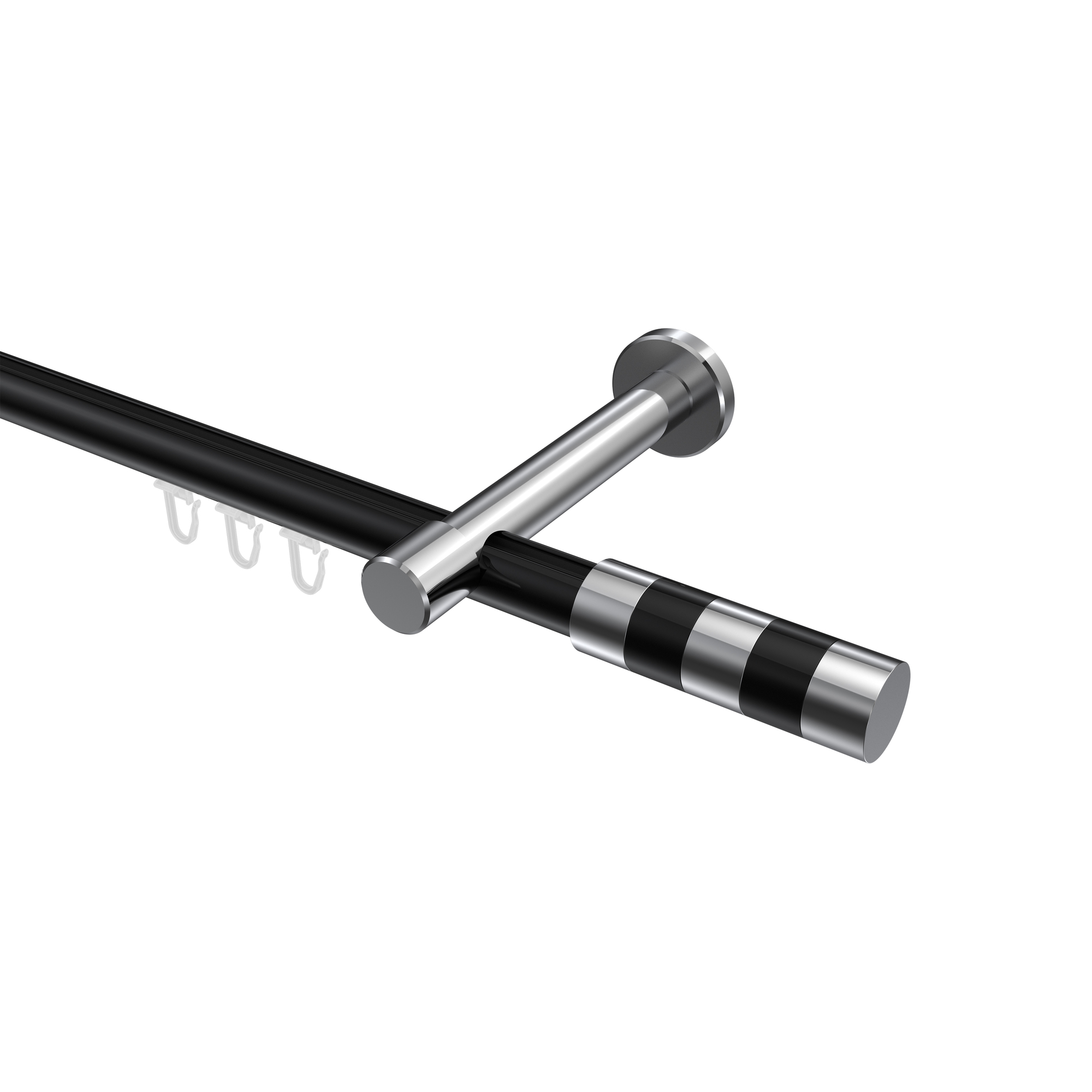 Innenlauf-Gardinenstangen Schwarz / Chrom, Aluminium / Metall 20 mm Ø Prestige Mavell Innenlauf-Gardinenstangen Schwarz / Chrom, Aluminium / Metall 20 mm Ø Prestige Mavell