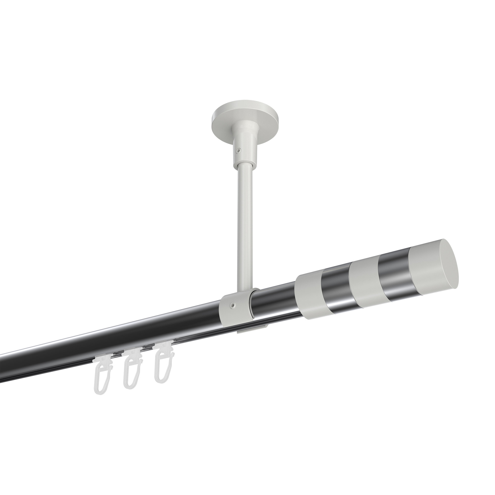 Gardinenstange mit Innenlauf (Deckenbefestigung) Chrom / Weiß, Aluminium / Metall 20 mm Ø Sonette Mavell Gardinenstange mit Innenlauf (Deckenbefestigung) Chrom / Weiß, Aluminium / Metall 20 mm Ø Sonette Mavell