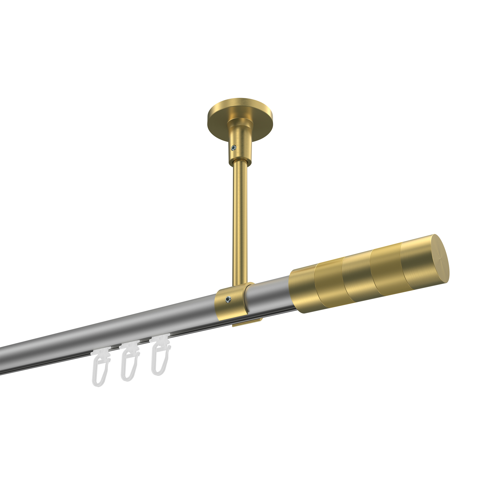 Vorhangstange mit Innenlauf (Deckenanbringung) Silbergrau / Messing-Optik, Aluminium / Metall 20 mm Ø Sonette Mavell Vorhangstange mit Innenlauf (Deckenanbringung) Silbergrau / Messing-Optik, Aluminium / Metall 20 mm Ø Sonette Mavell